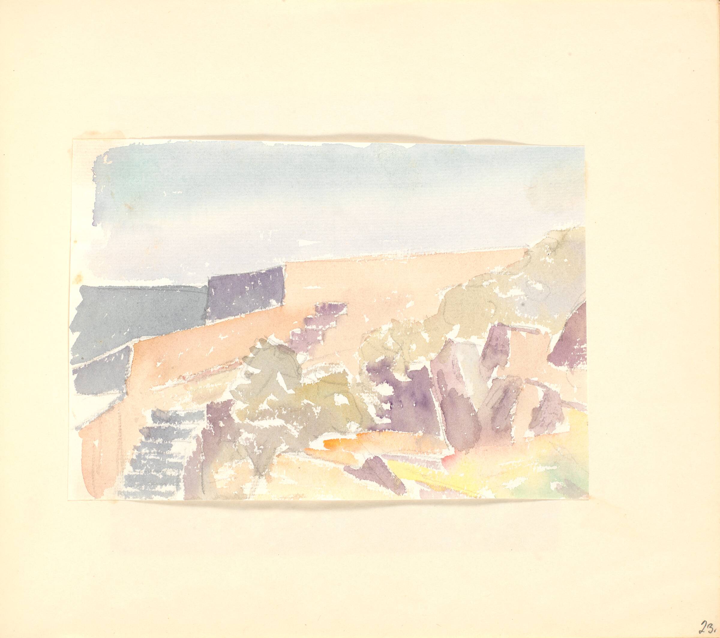 Trappe langs bastion og klipper med grønt, Johannes Frederiksen, 1944