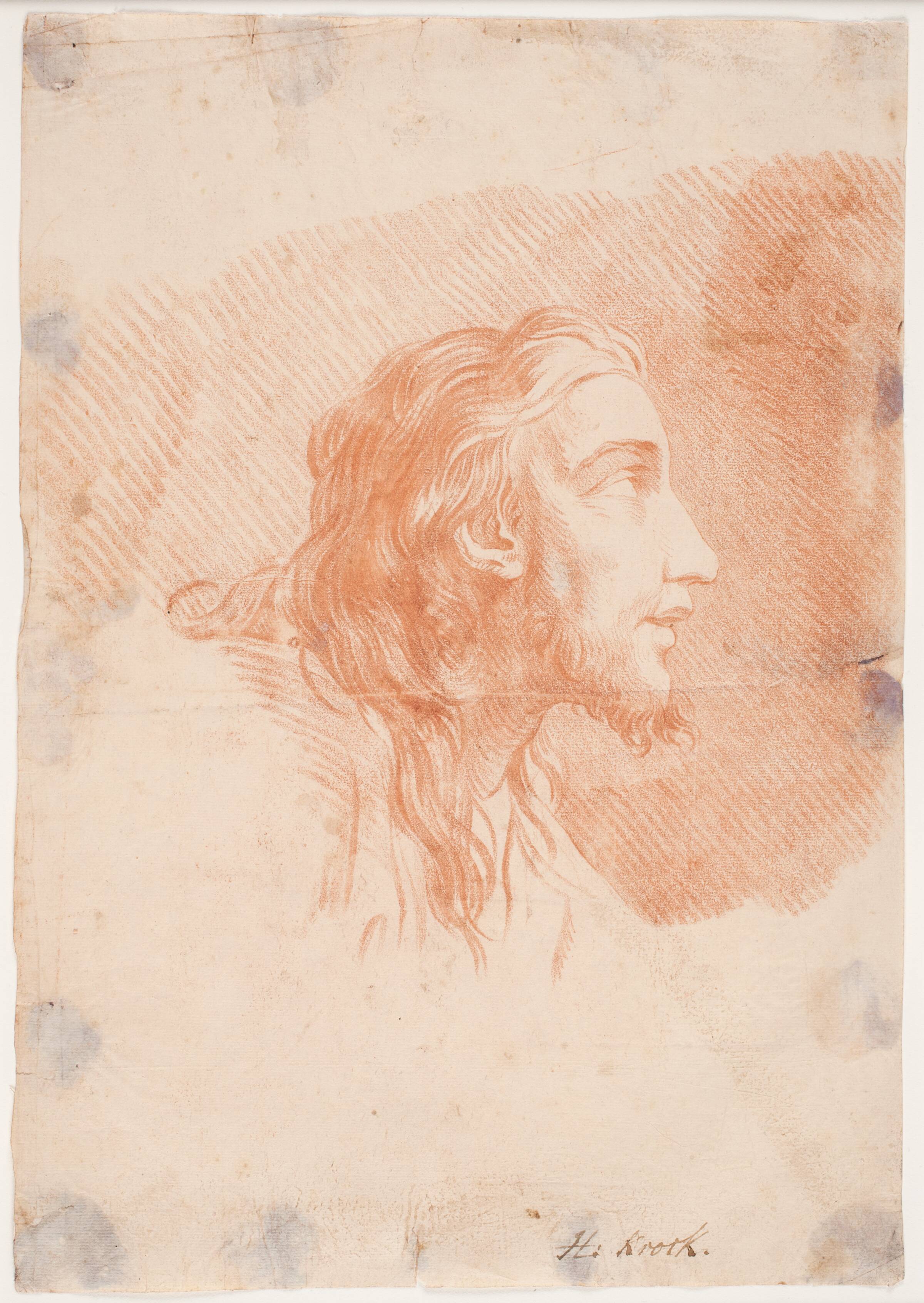 Mandshoved med skæg og langt hår (Kristus), Hendrik Krock, 1686-1738