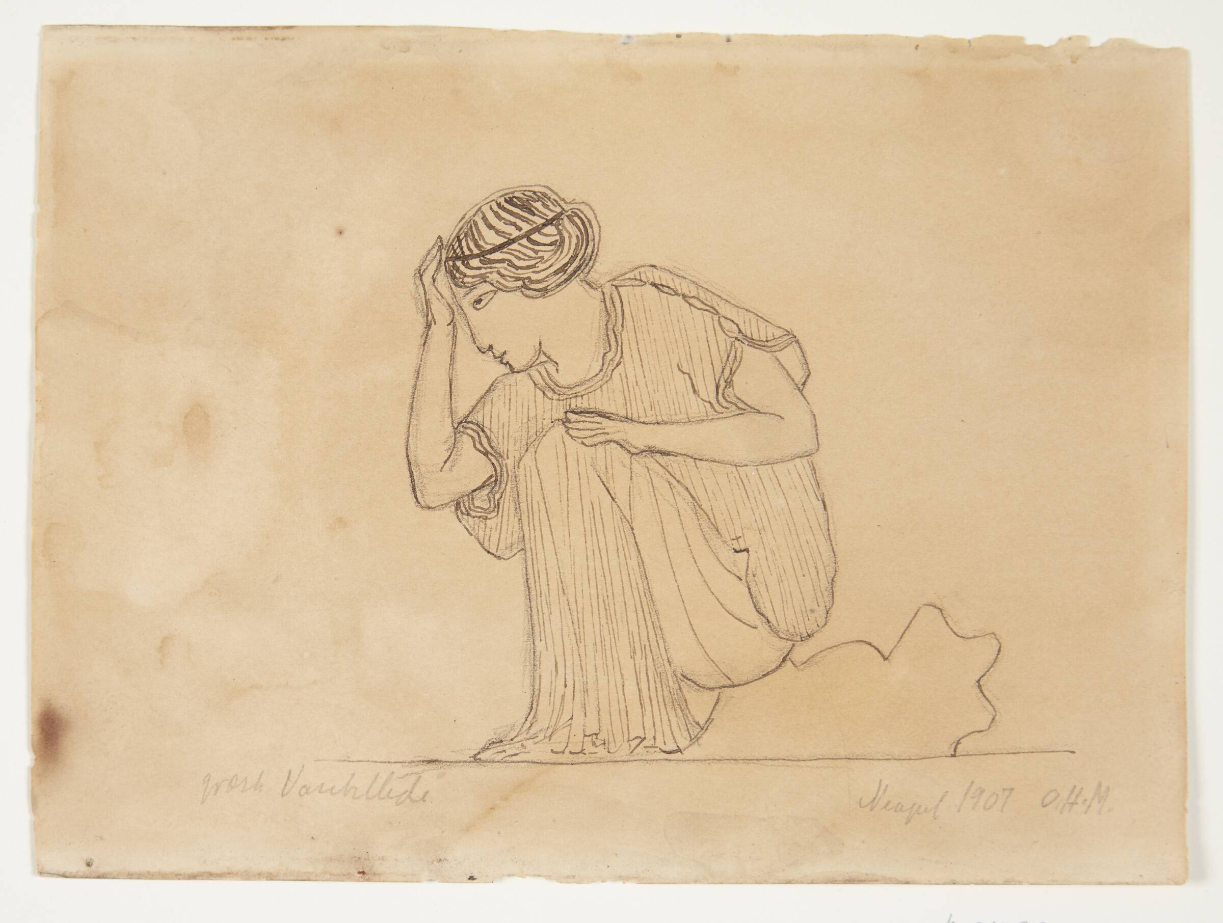 Siddende kvinde, der støtter panden i hånden, Olivia Holm-Møller, 1907