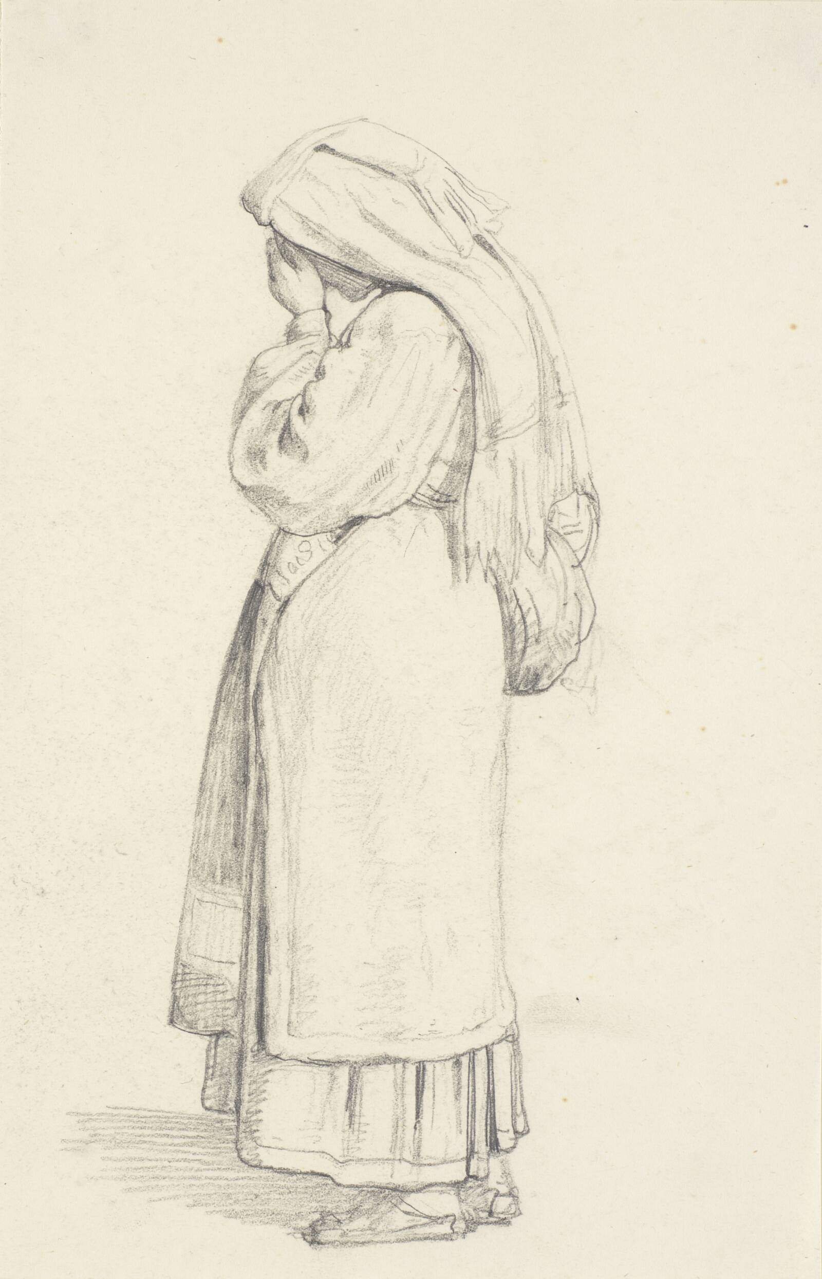 Stående kvinde med hånd for ansigt, Wilhelm Marstrand, 1810-1873