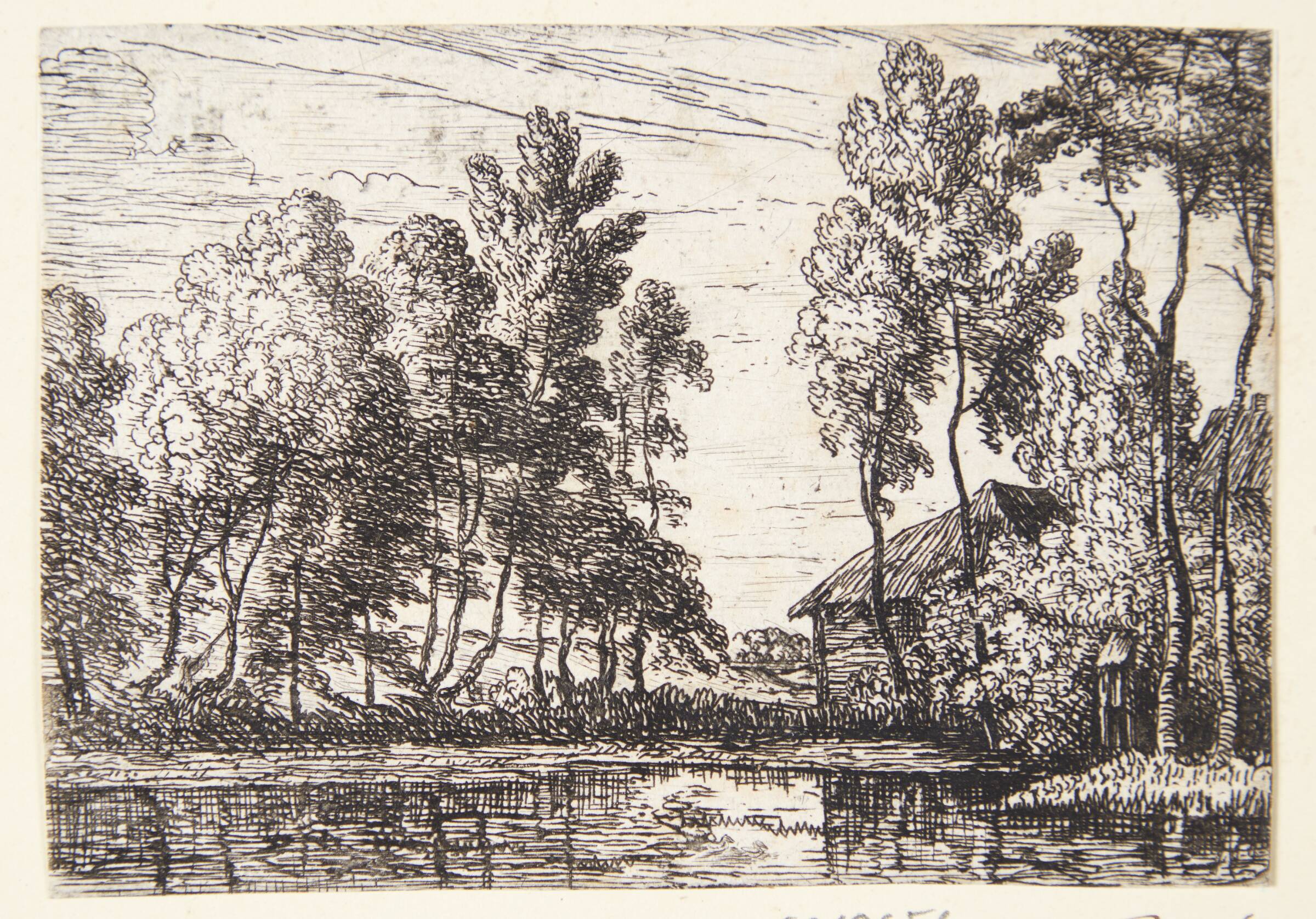 Kanal med træer og et hus, Lodewijk de Vadder, 1605-1655