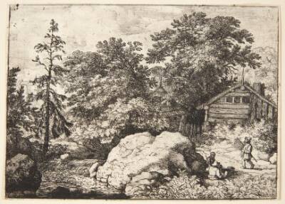Landevej, i forgrunden to mænd siddende ved en stor sten