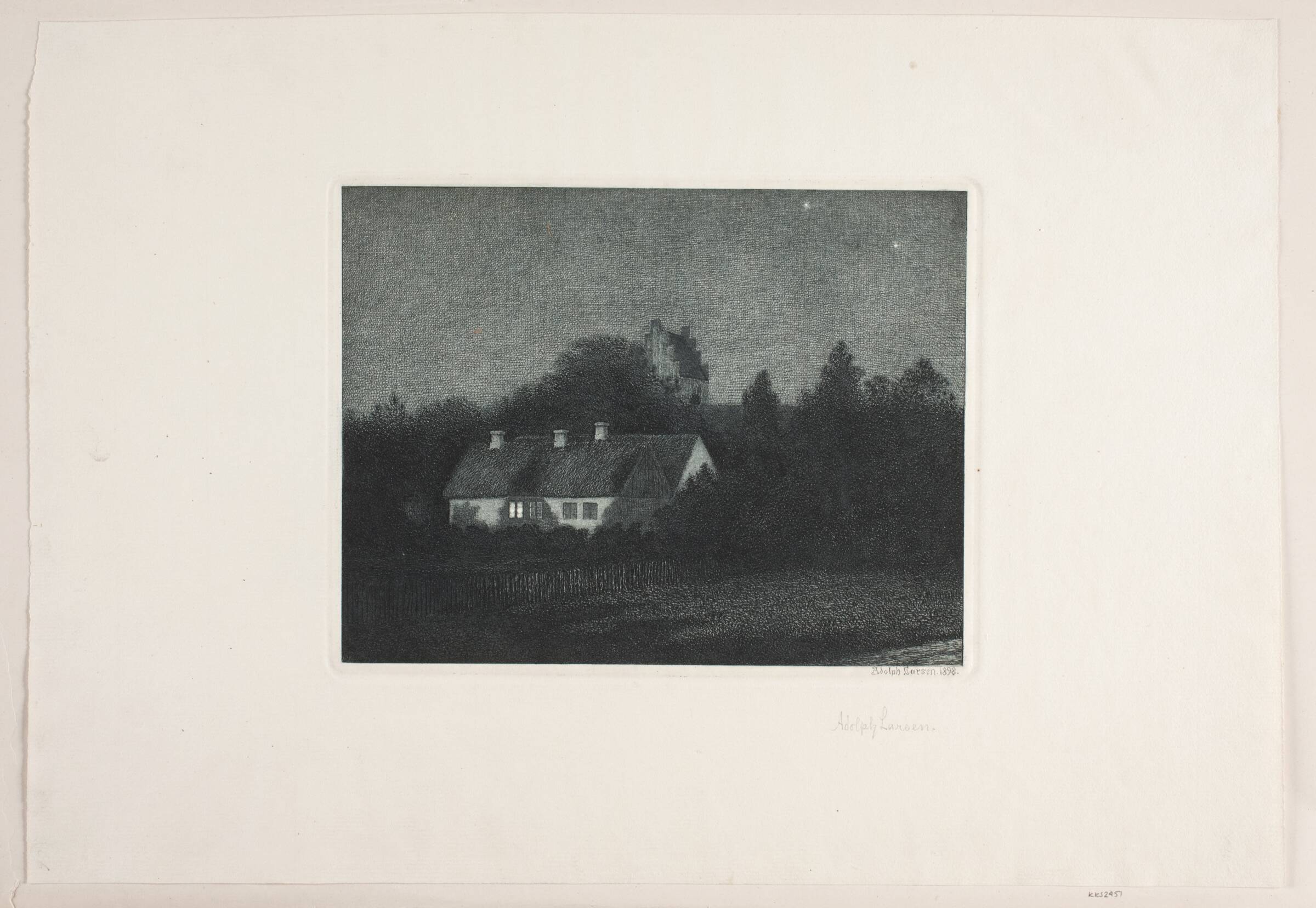 Måneskinsaften i landsbyen Borup, Adolph Larsen, 1898