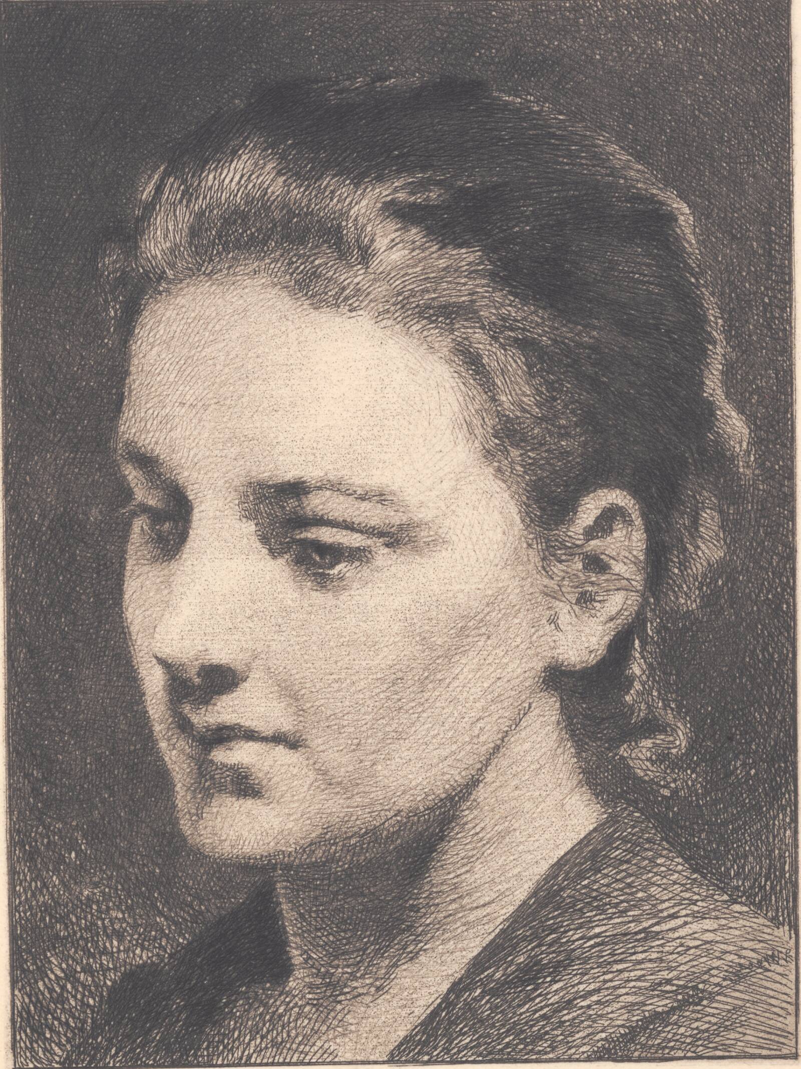 Ung pige med opstrøget hår, halvprofil, Frans Schwartz, 1896