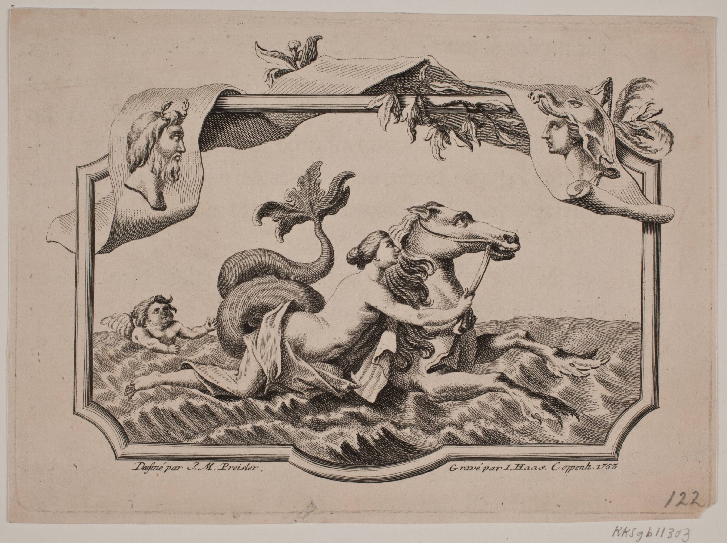 Titelvignet. Amfitrite på havet, Jonas Haas, 1753
