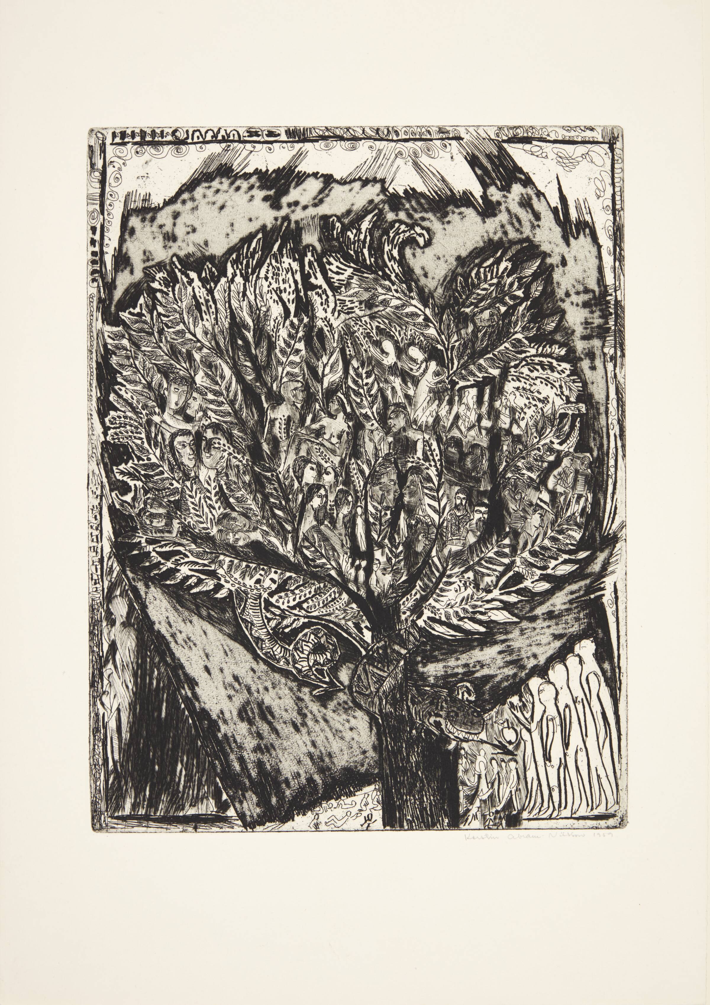 Løkken. Klitlandskab med skilt, Henry Nielsen, 1935