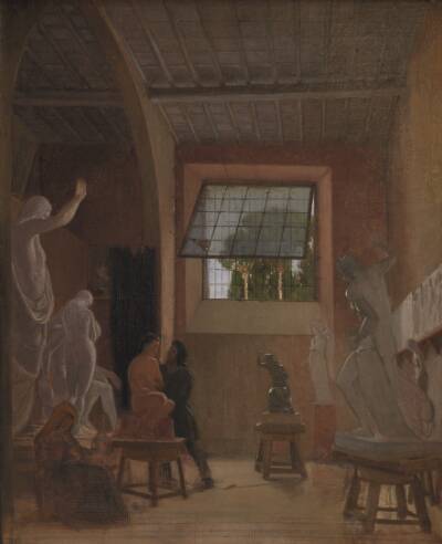 Billedhuggeren Jens Adolph Jerichau i sit atelier i Rom