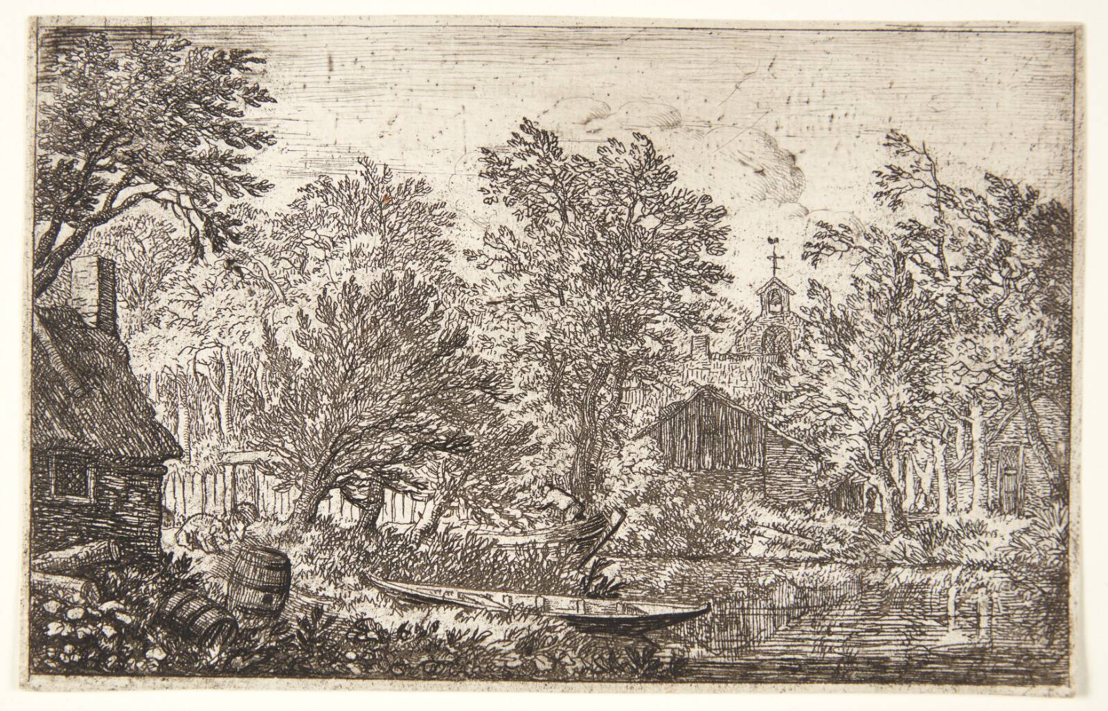 En båd ved en flodbred, Allaert van Everdingen, 1621-1675