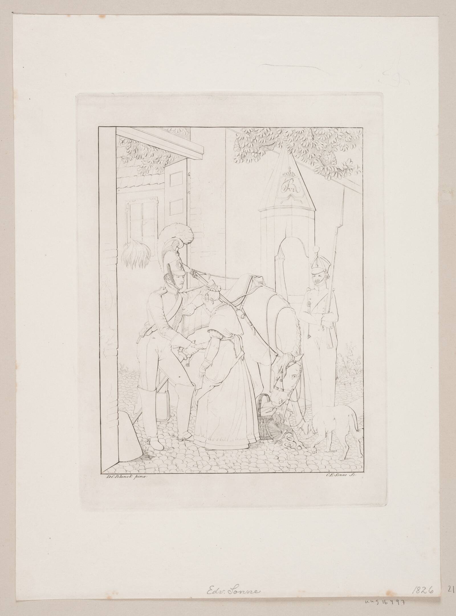 Hestegardisten tager afsked, Edvard Sonne, 1828