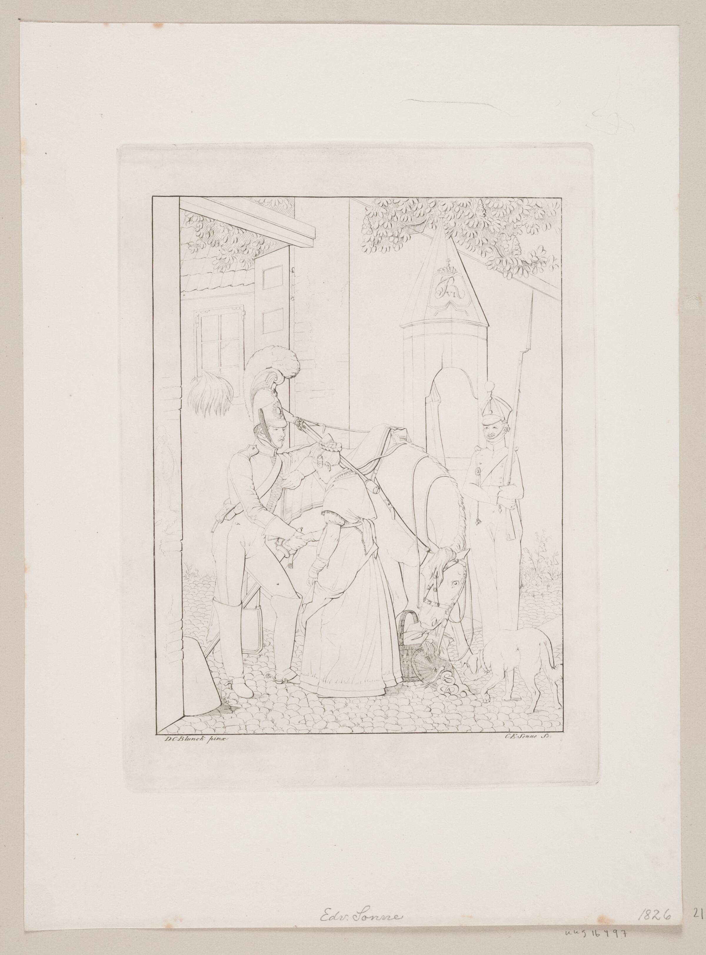 Hestegardisten tager afsked, Edvard Sonne, 1828