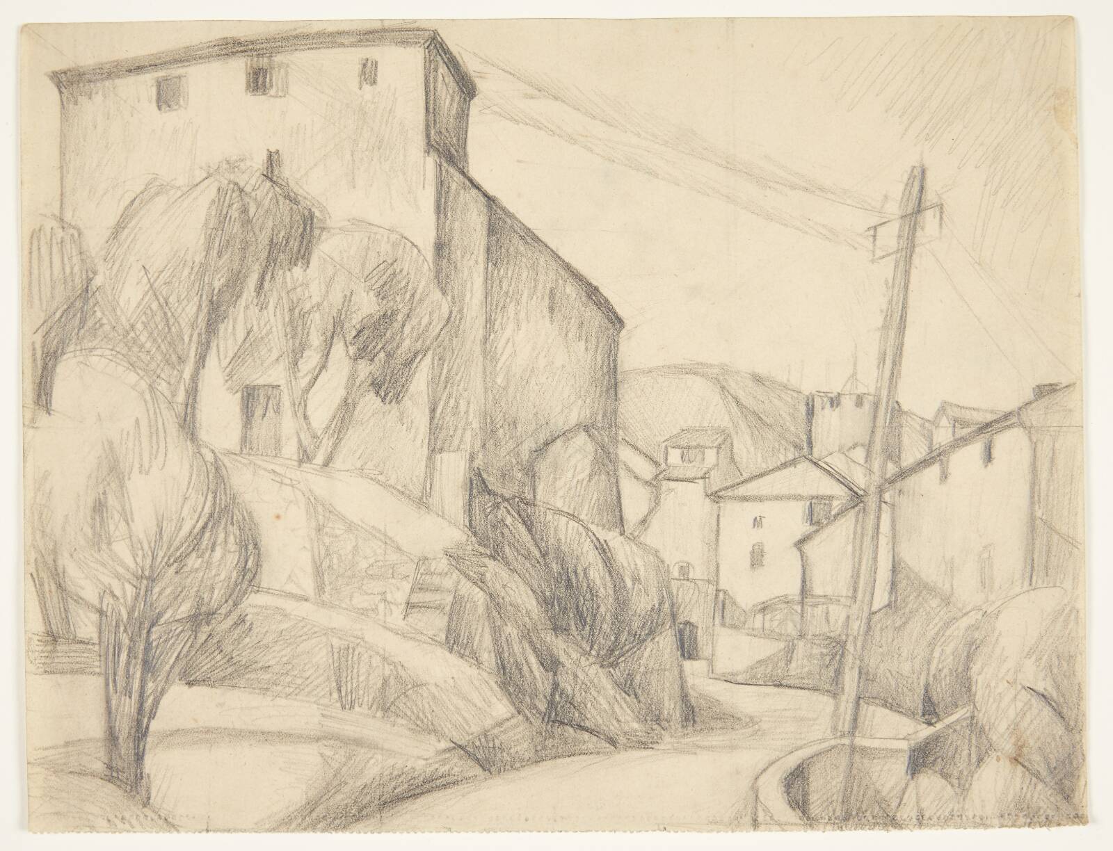 Huse ved en vej, Ellen Fischer, 1922-1923
