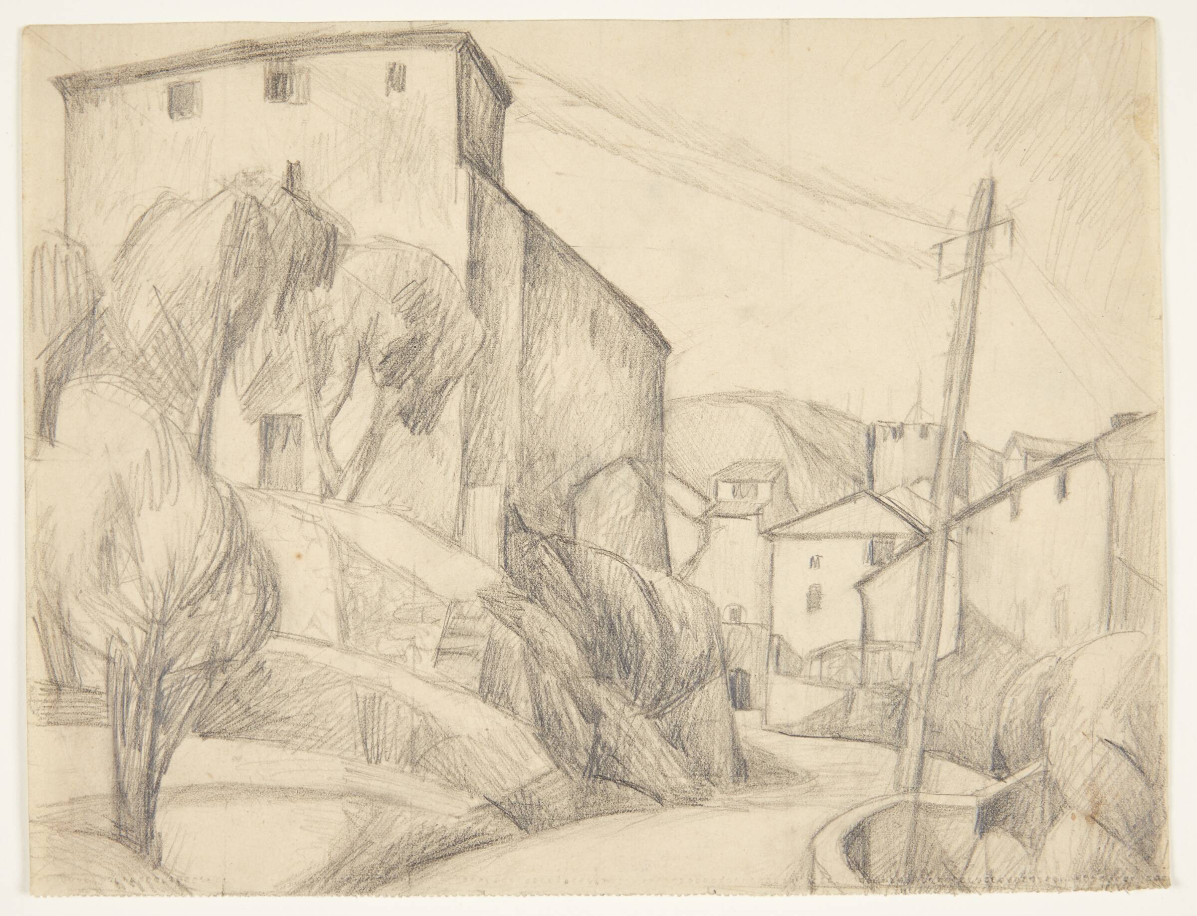 Huse ved en vej, Ellen Fischer, 1922-1923