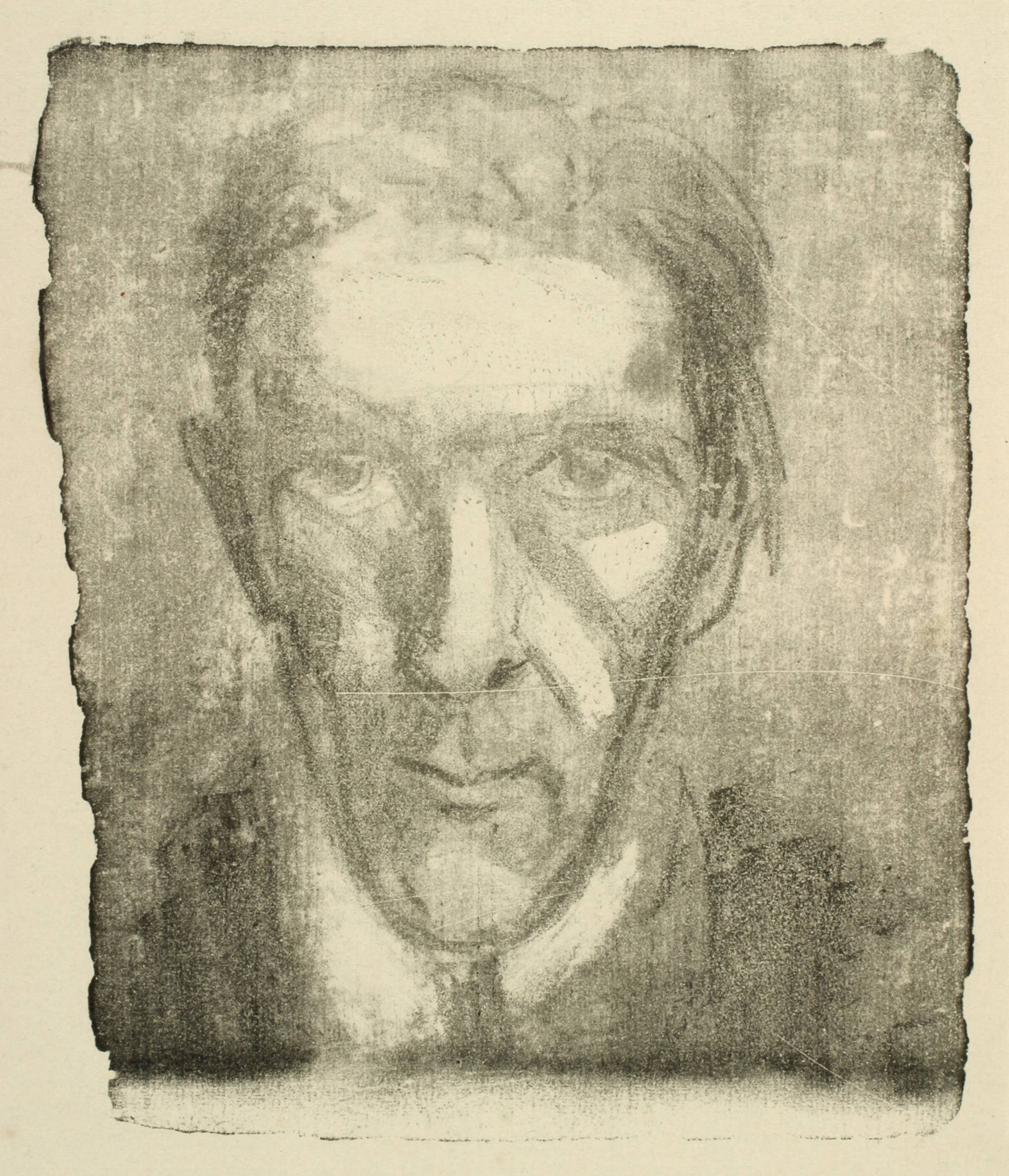 Selvportræt, strengt frontalt ansigt, Kaj Ejstrup, 1929