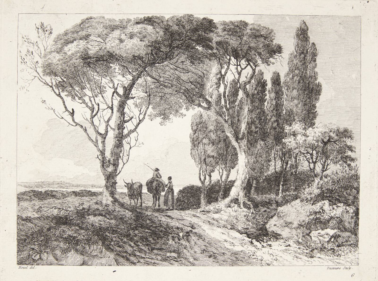 Landskab med kvægdriver og kvinde, Denise Destours, 1779-1797