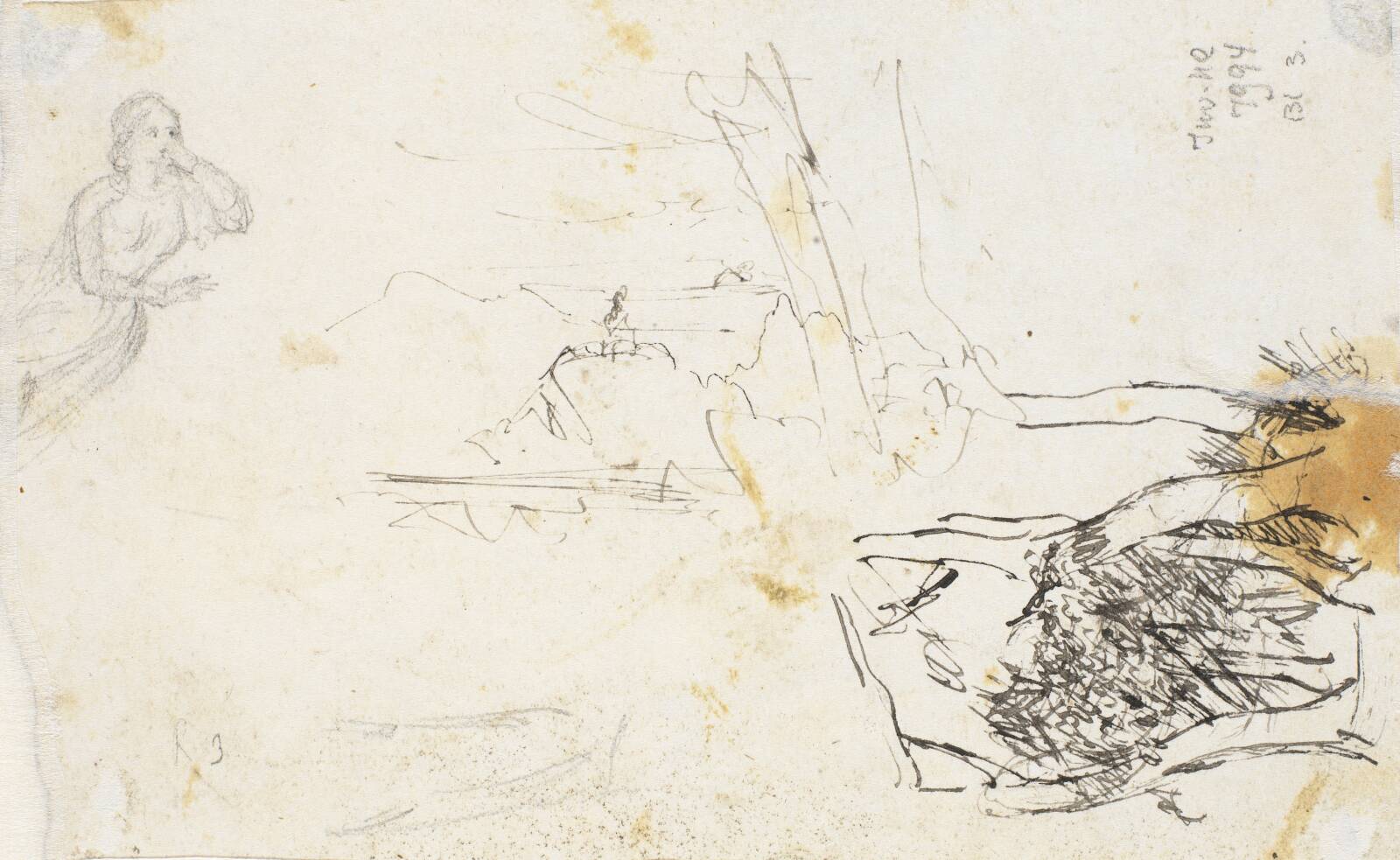 Træstudier og en engel, Dankvart Dreyer, 1847-1849