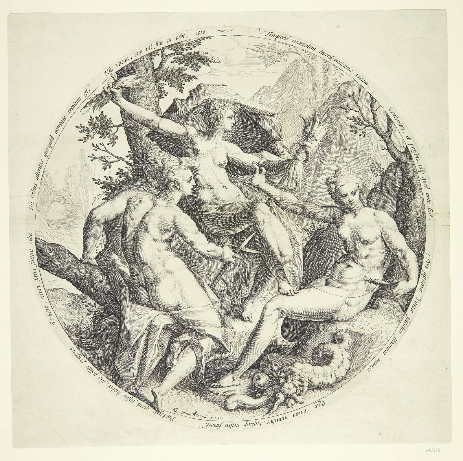De tre skæbnegudinder, Jacob Matham, 1587