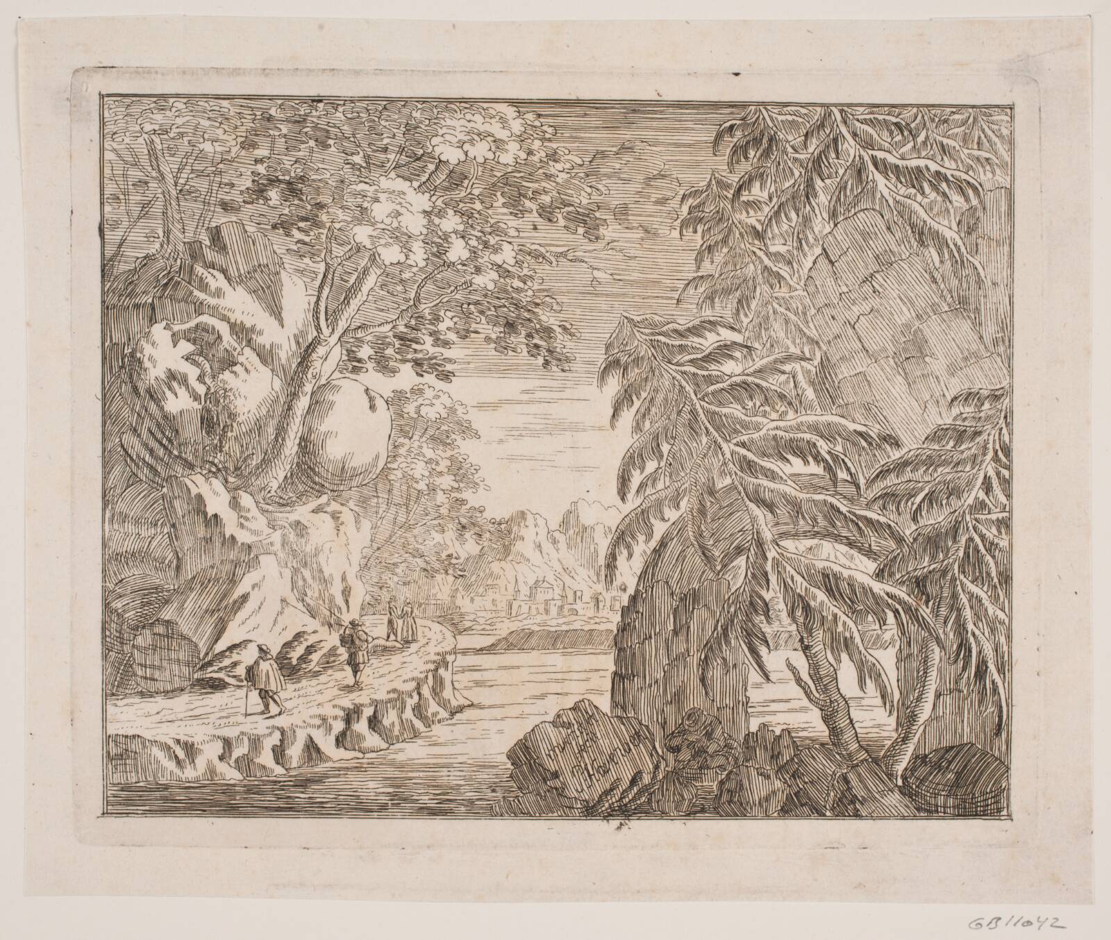 Bjergegn med flod, P. Hovenbek, 1700-1799