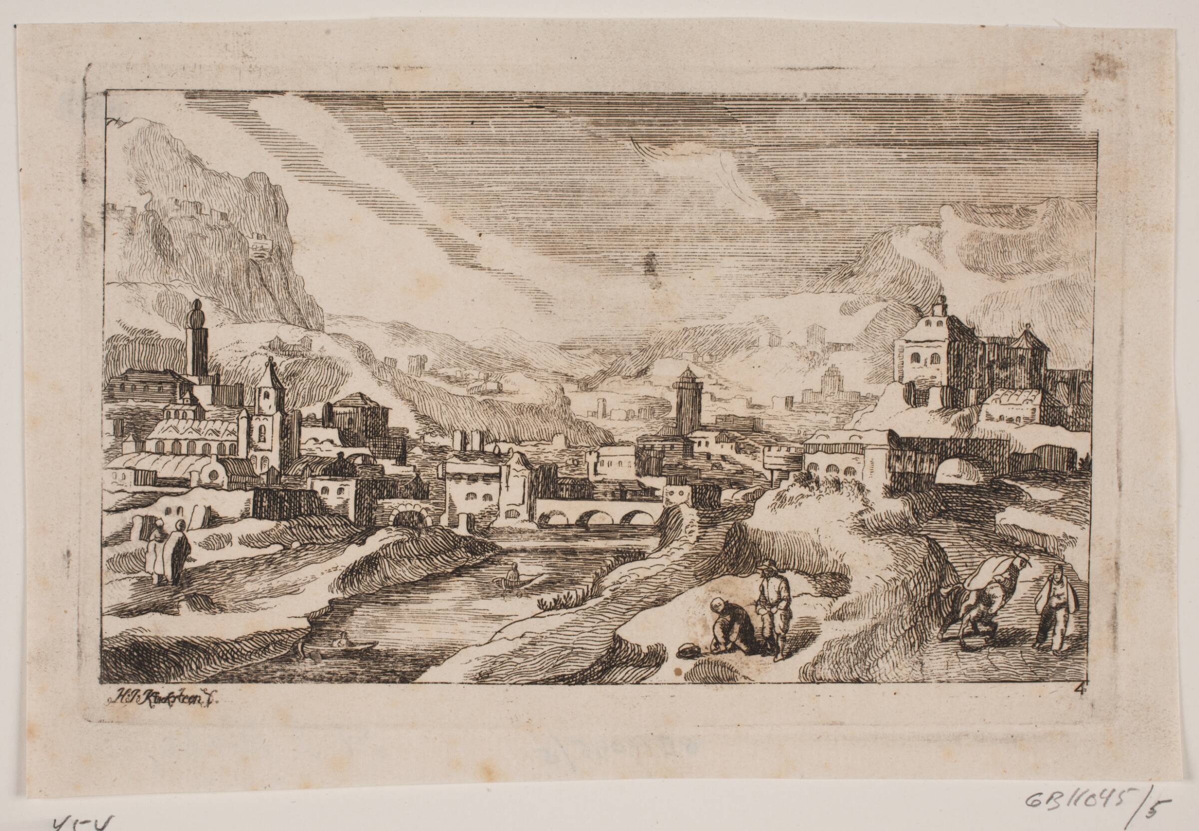 Bjerglandskab med den barmhjertige samaritaner i forgrunden, Hans Jørgen Kirksteen, 1746