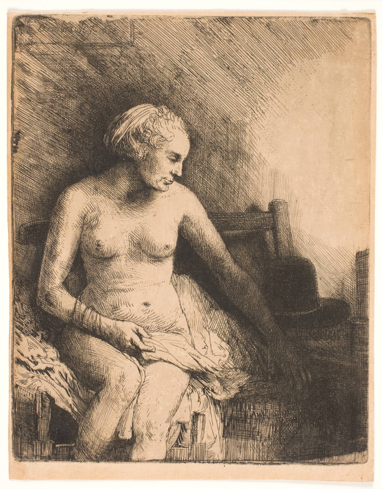 Siddende kvindelig model, Rembrandt van Rijn, 1658