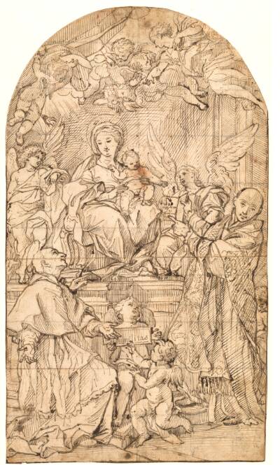 Jomfru Maria og barn siddende omgivet af engle og Sankt Carlo Borromeo og Sankt Ignatius af Loyola