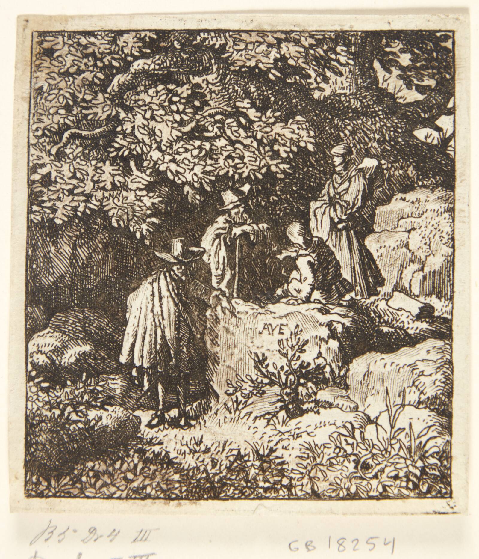 Fire personer under et træ, Allaert van Everdingen, 1621-1675