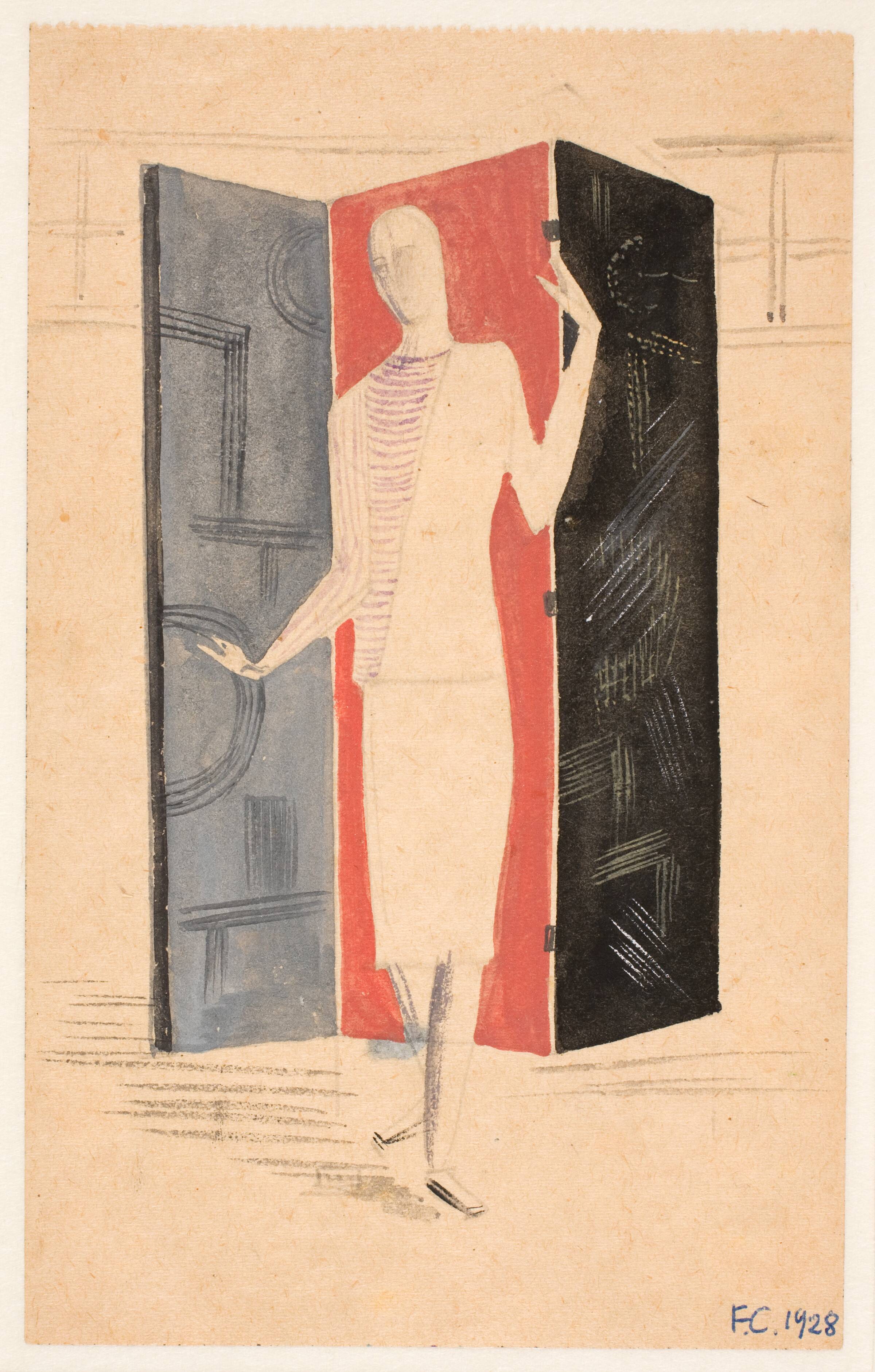 Stående kvinde foran paravent, Franciska Clausen, 1928