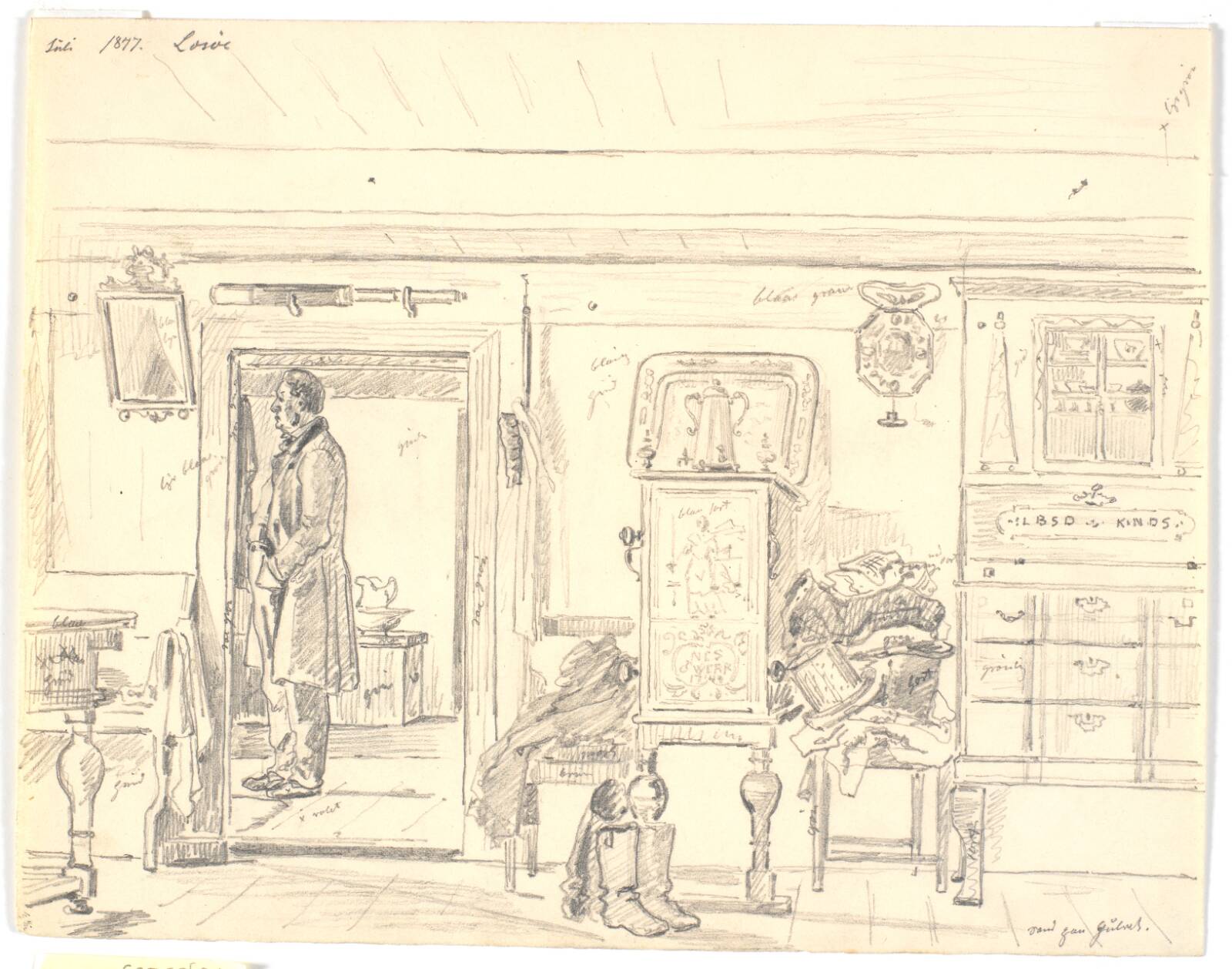 Bondestue med stående mand, Læsø, Martinus Rørbye, 1847