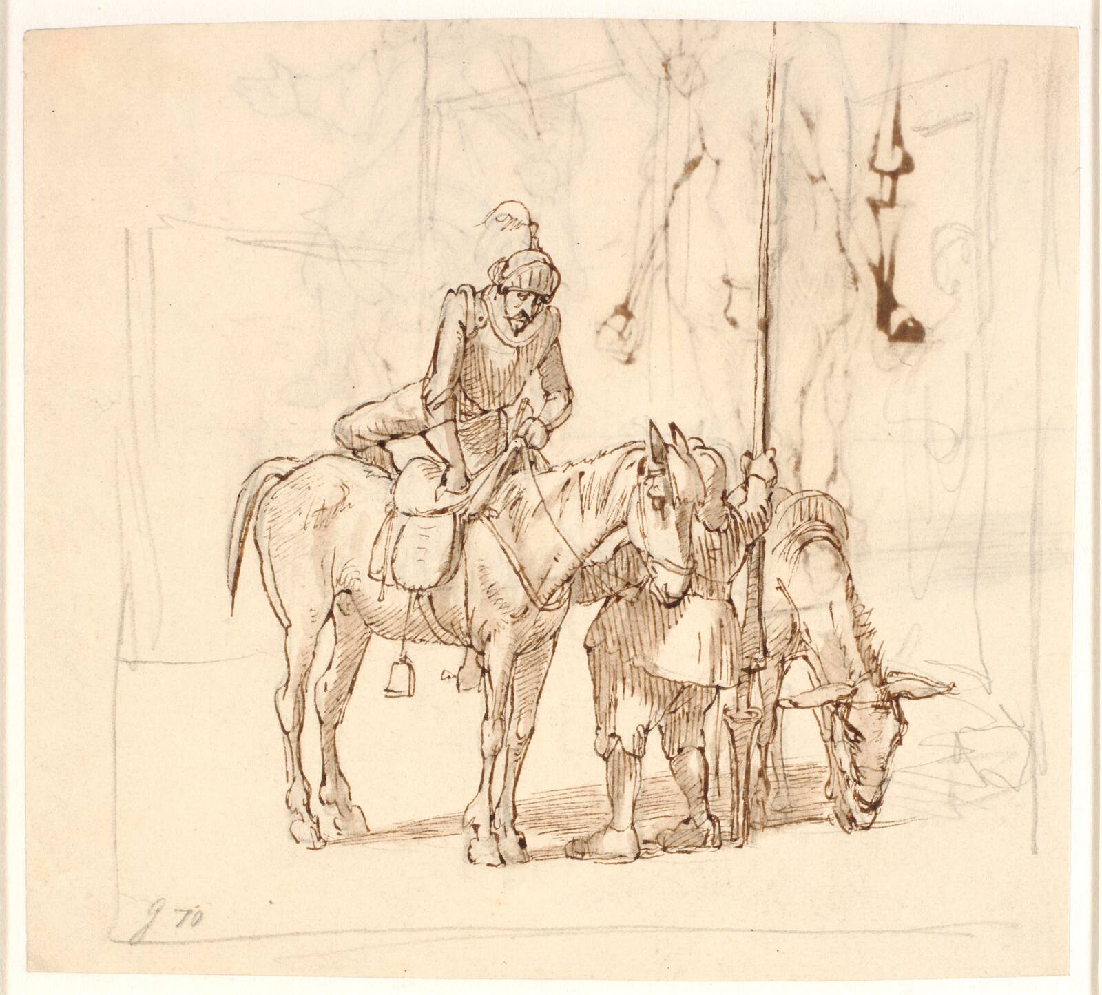 Don Quixote stiger til hest, Wilhelm Marstrand, 1810-1873