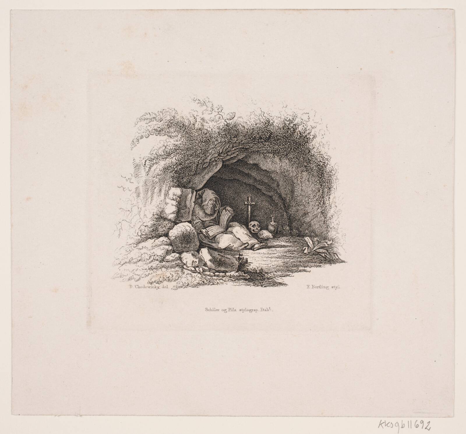 En eneboer i sin hule, Edvard Fortling, 1843-1847