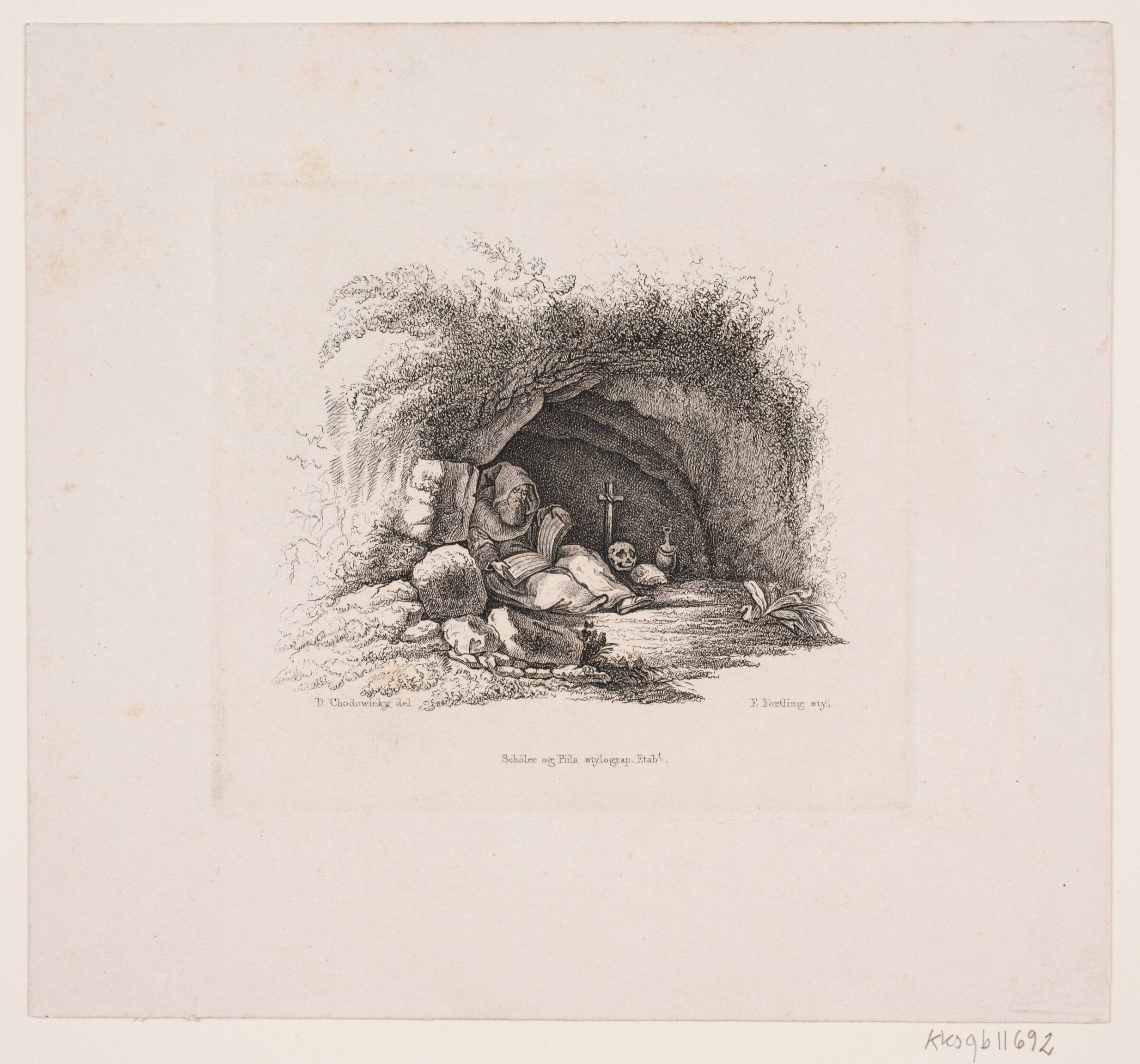 En eneboer i sin hule, Edvard Fortling, 1843-1847
