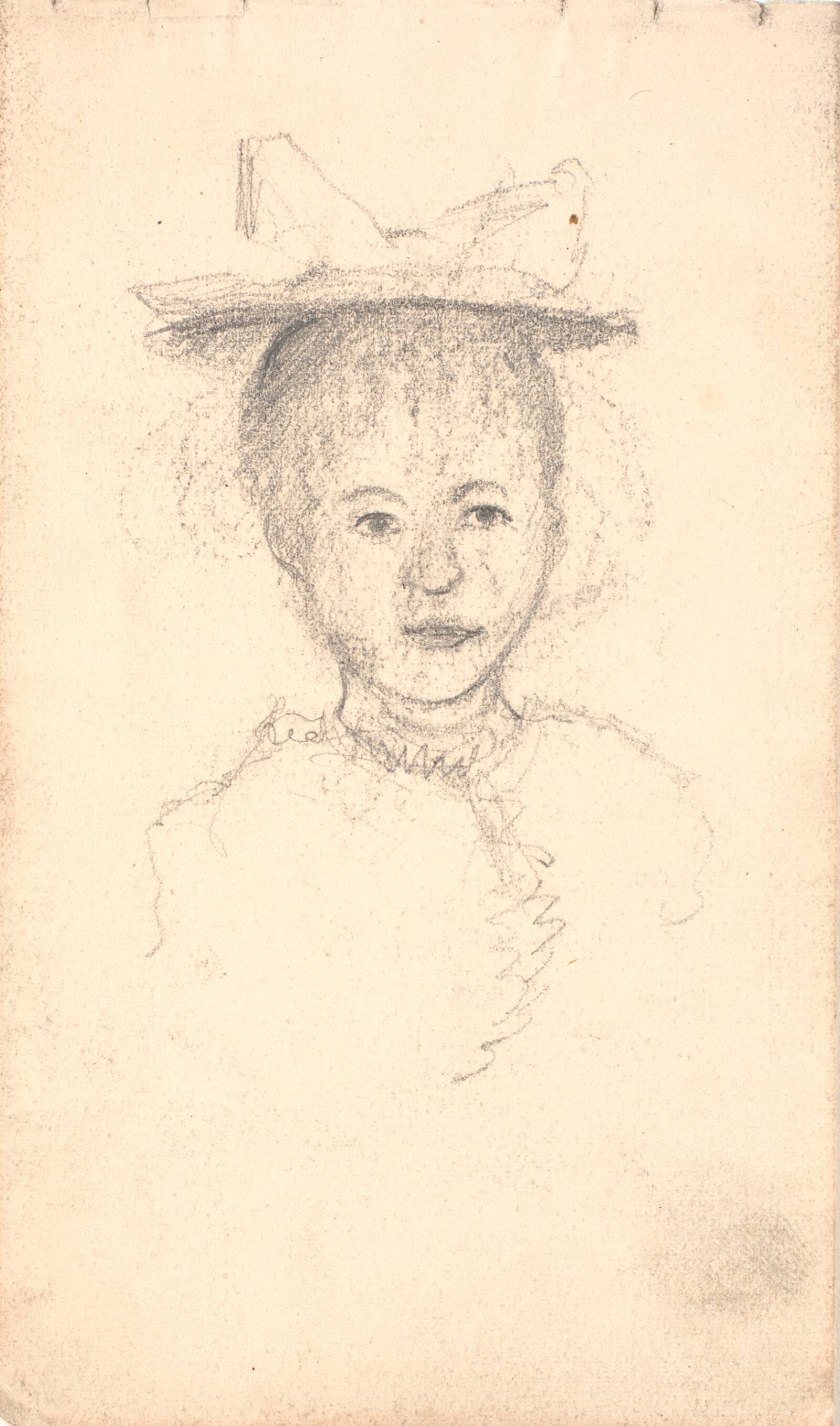 Ung pige med hat. Brystbillede, L.A. Ring, 1893-1895