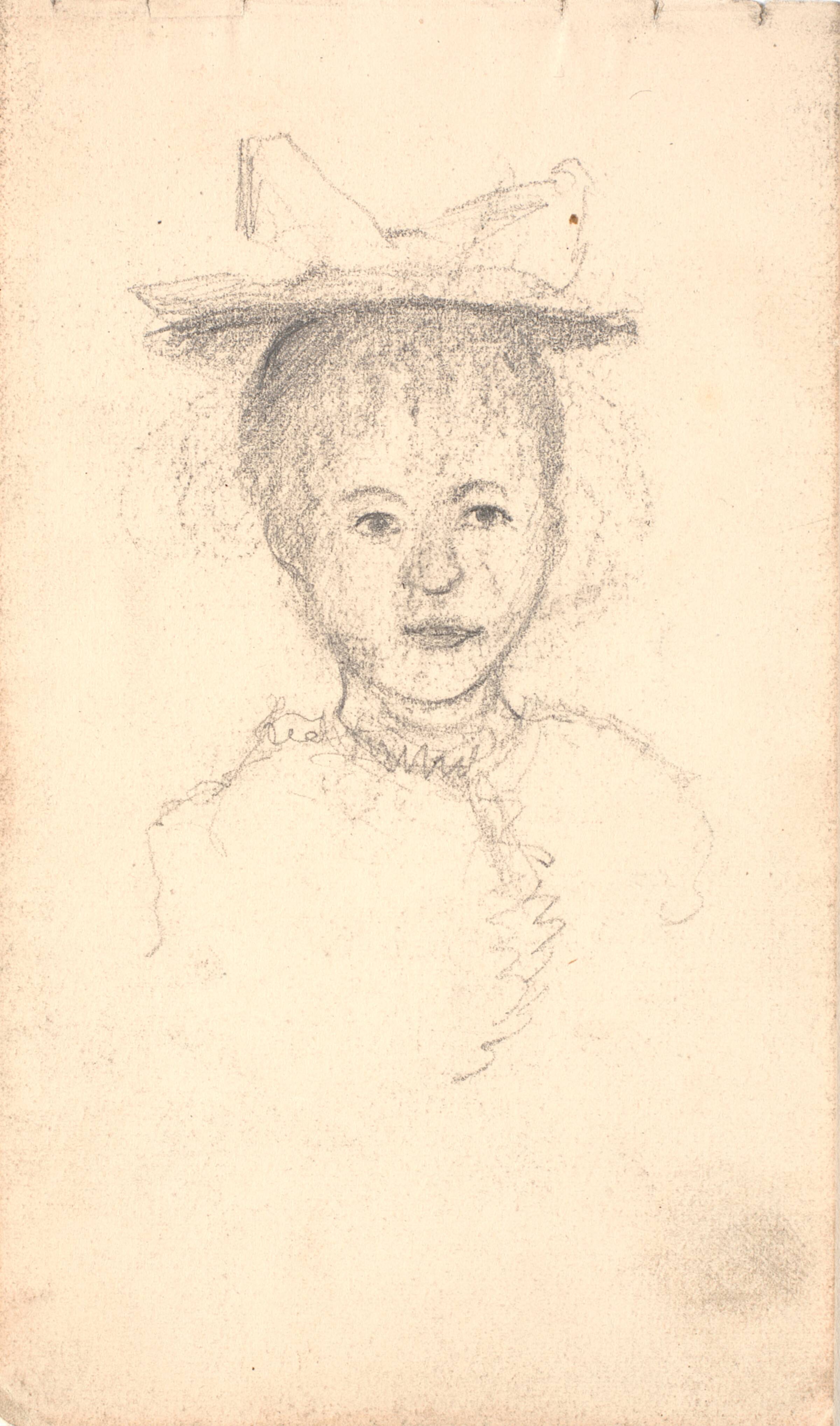 Ung pige med hat. Brystbillede, L.A. Ring, 1893-1895