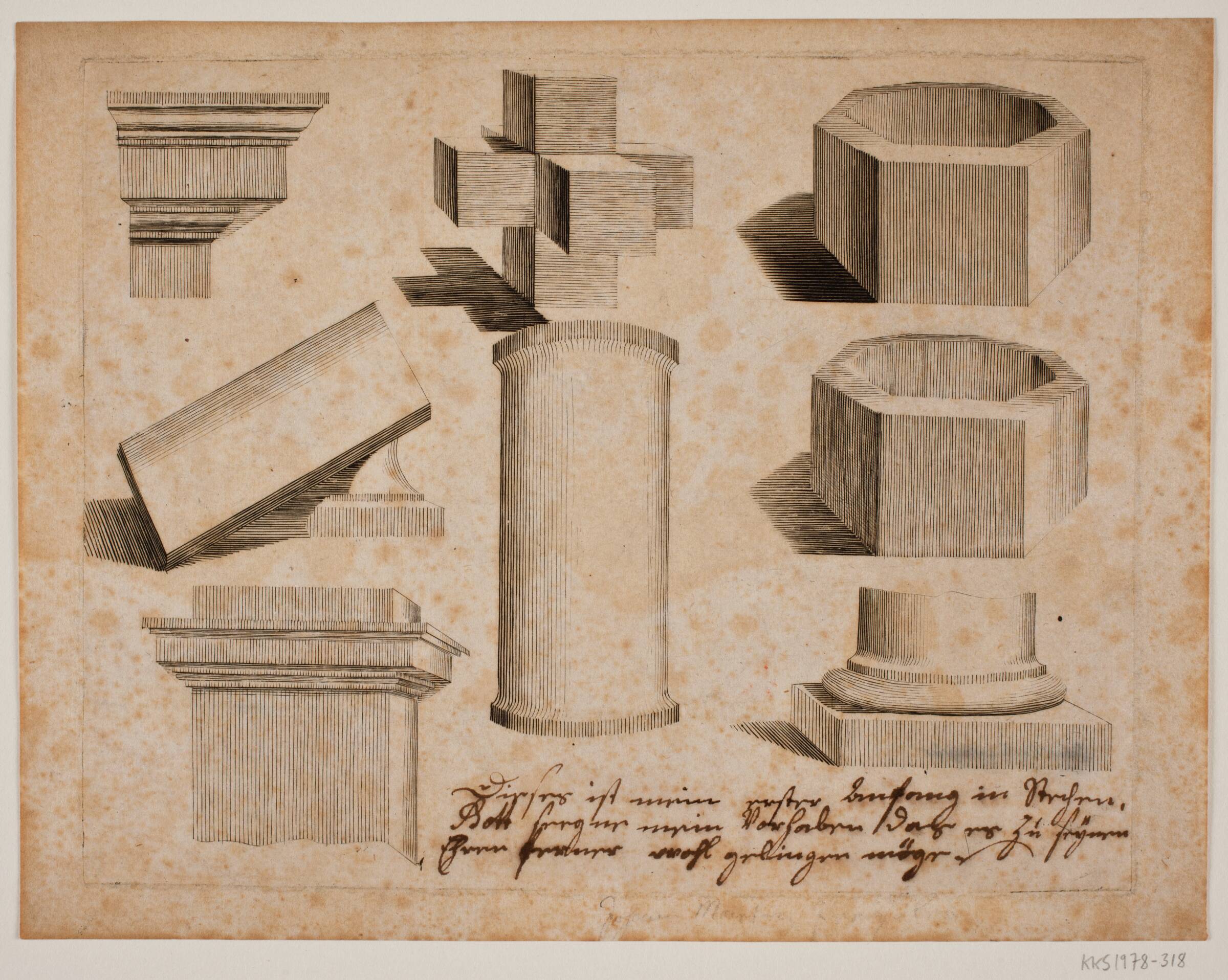 Øvelsesblad. Arkitektoniske elementer, J.M. Preisler, 1715-1794