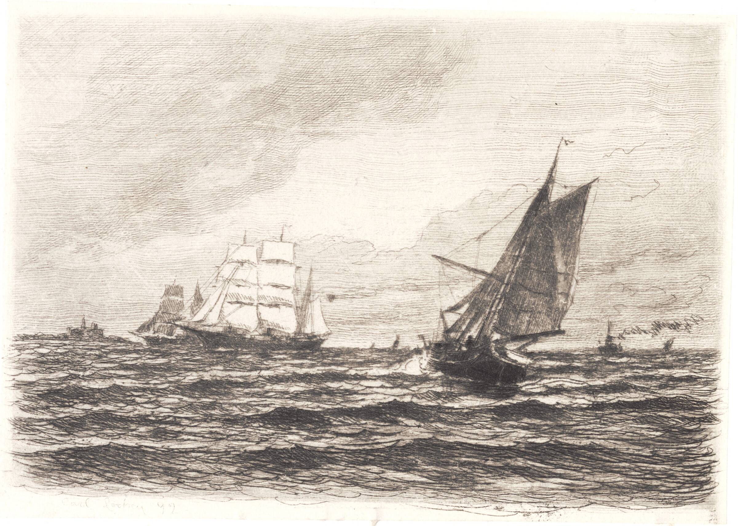 Frisk kuling i sundet, Carl Locher, 1892