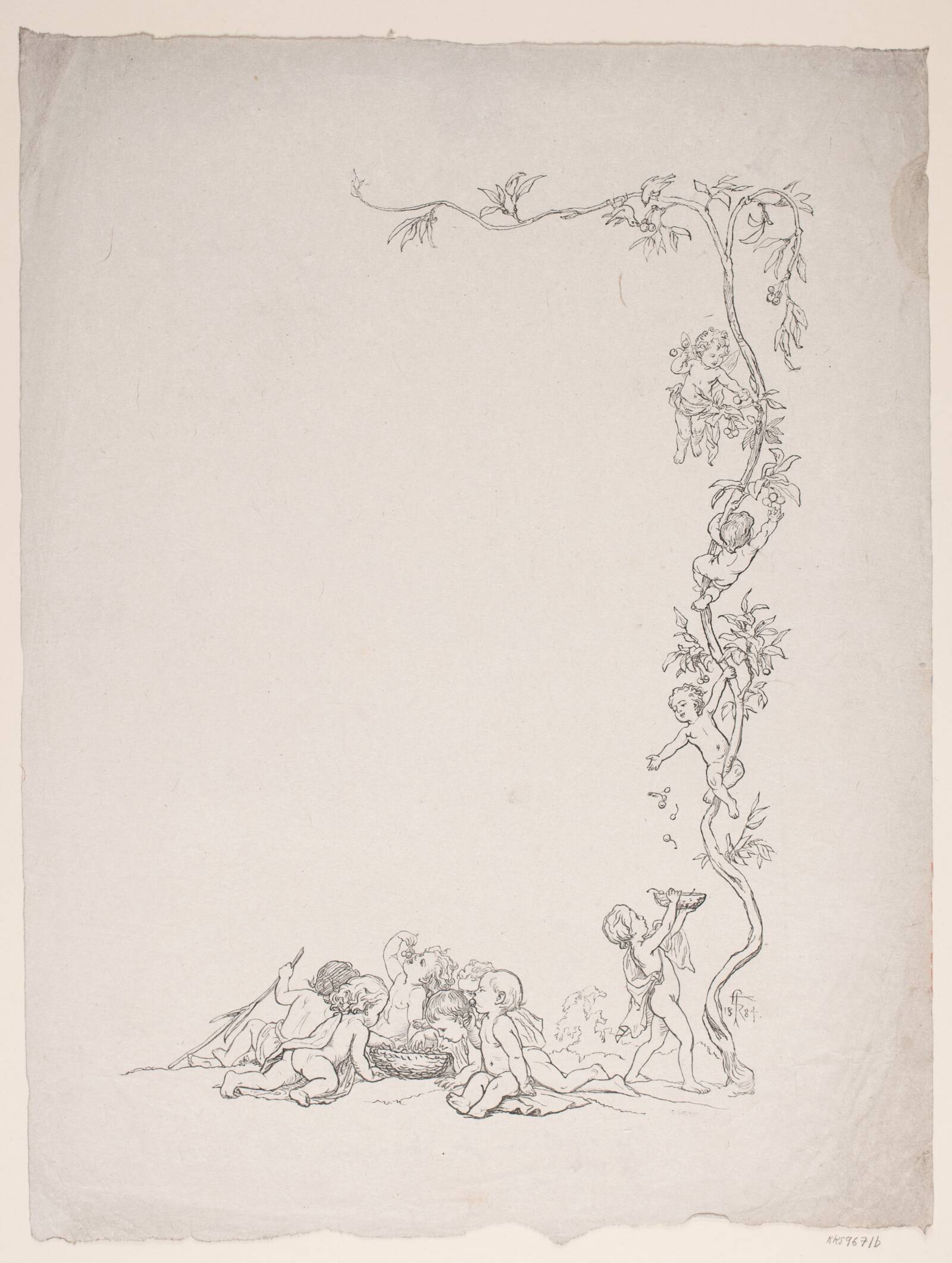 Basaren for plejemødre. Randtegning til festprogrammet, Ubekendt, 1884