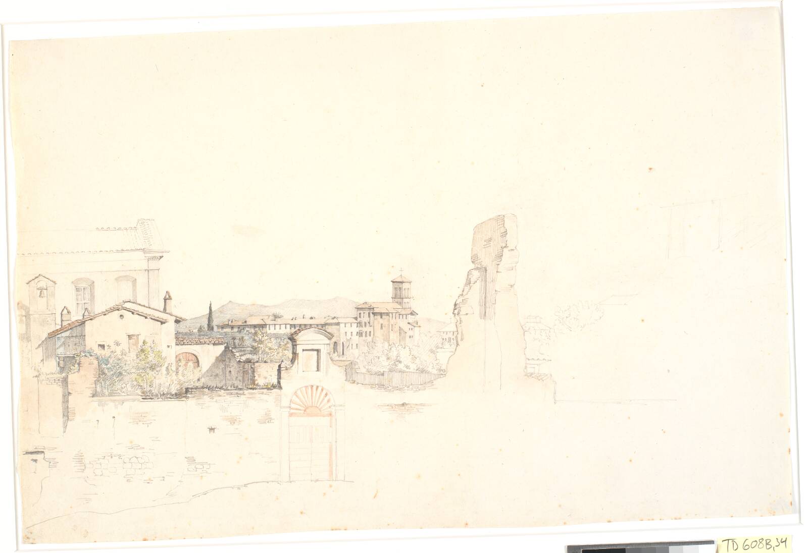 Parti fra Rom med bjerge i baggrunden, by Ditlev Blunck, 1798-1854