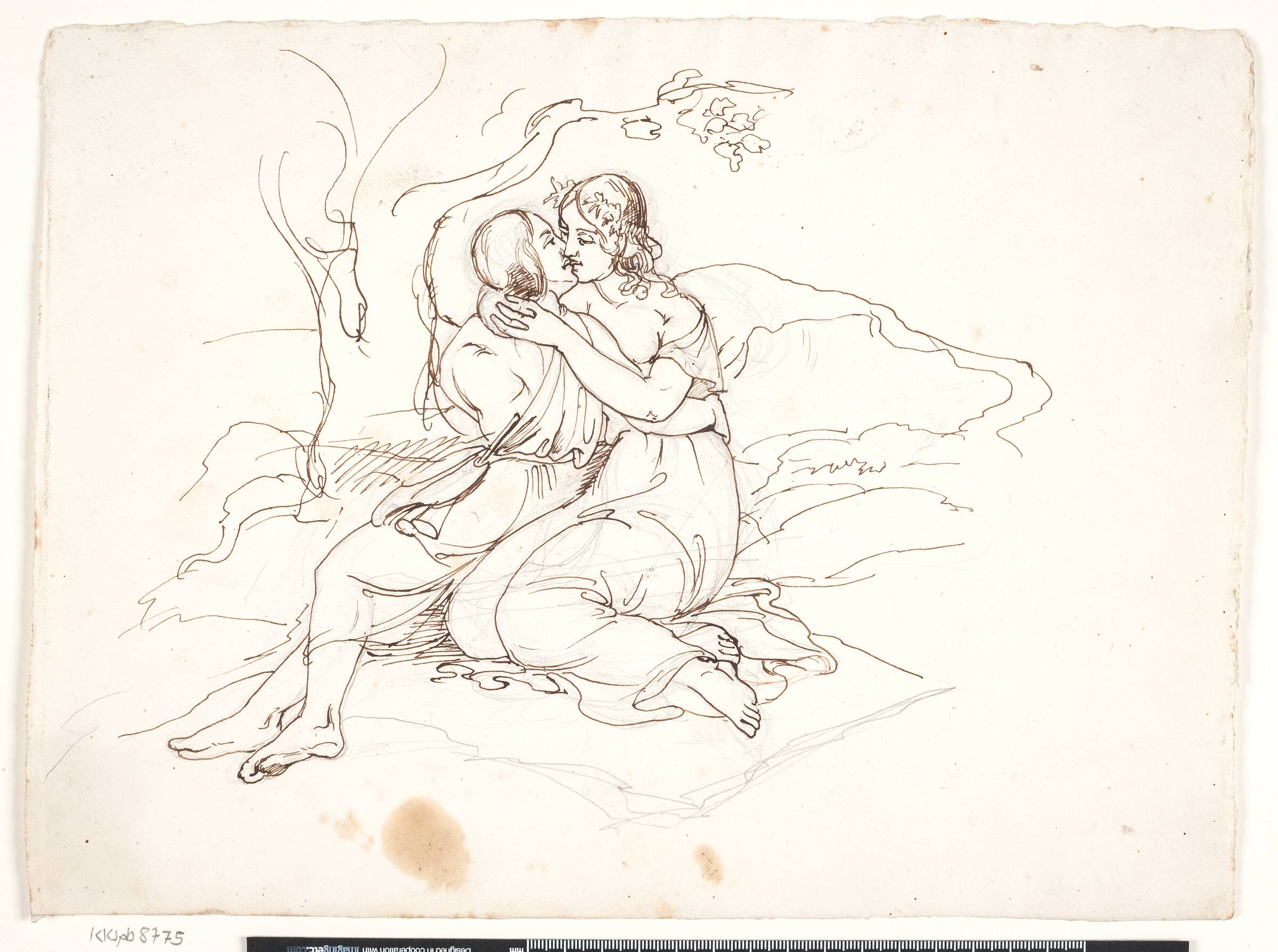 Et ungt par i omfavnelse i et landskab, Elisabeth Jerichau Baumann, 1781-1881