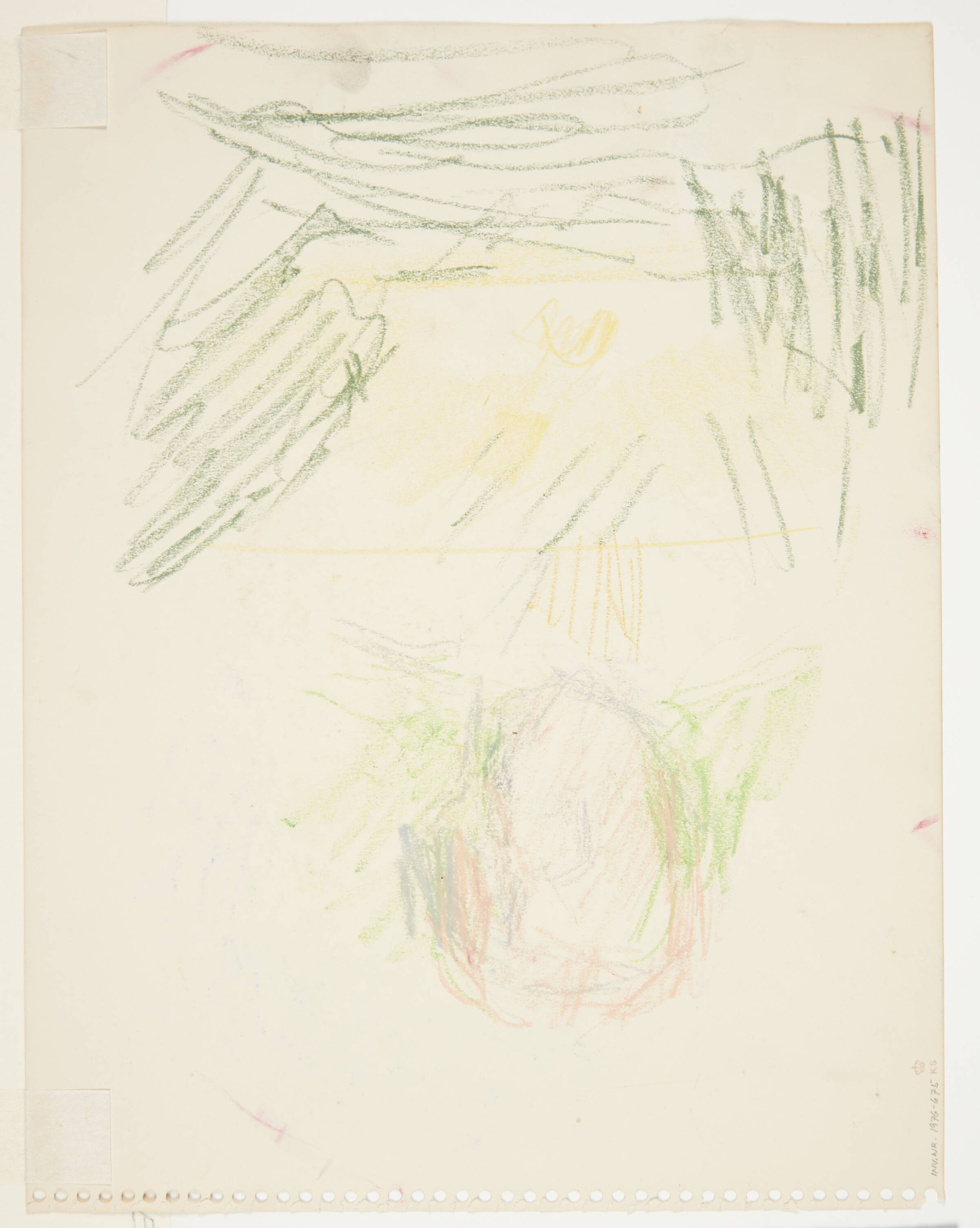 Skitse til landskabet på forsiden; derover et hoved, Else Vogel-Jørgensen, 1960-1969