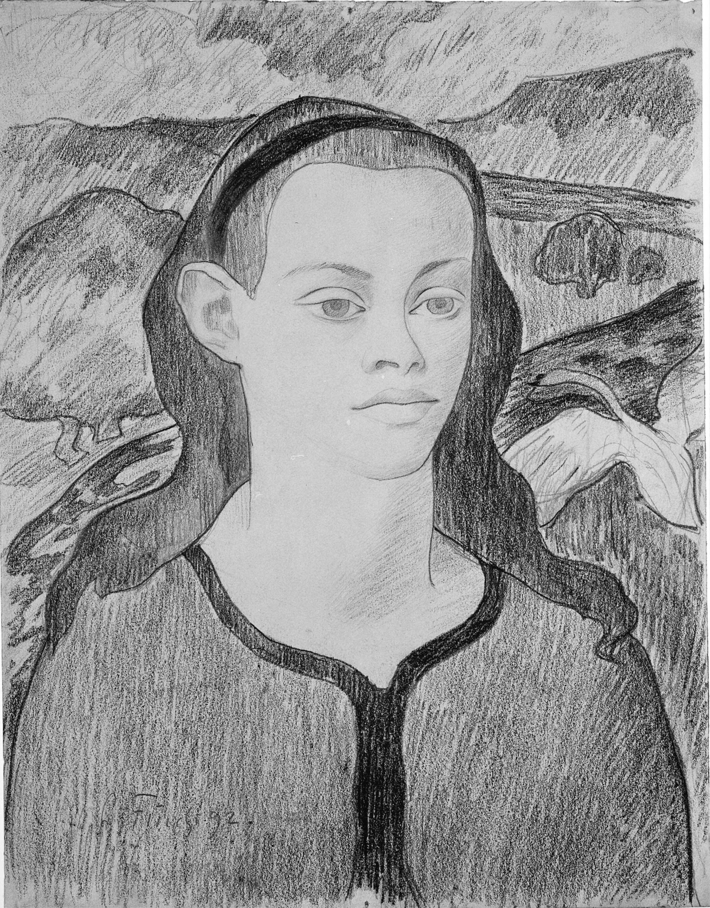 Ung pige, i baggrunden landskab, Ludvig Find, 1892