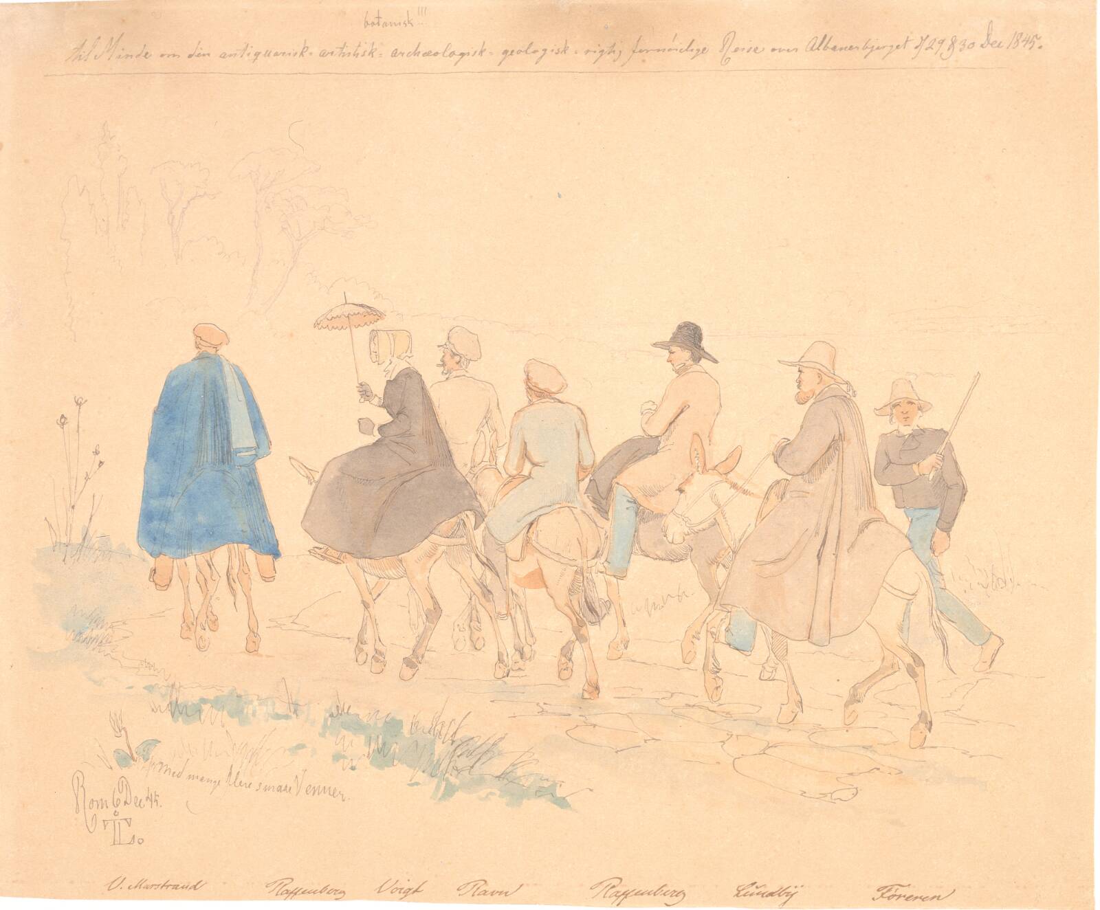 Danske rejsende på udflugt, Johan Thomas Lundbye, 1845