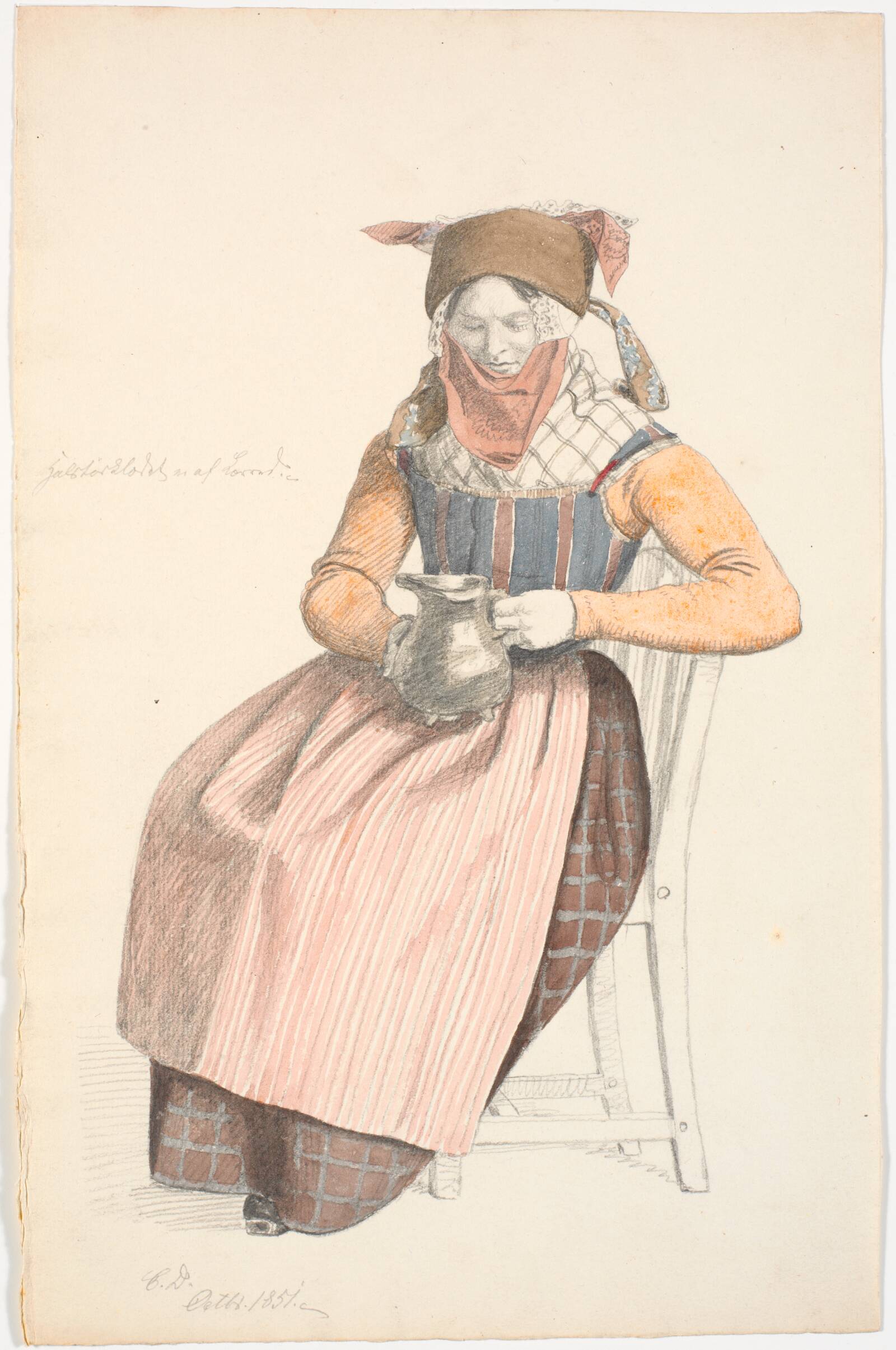 Siddende kone med en kande, Christen Dalsgaard, 1851