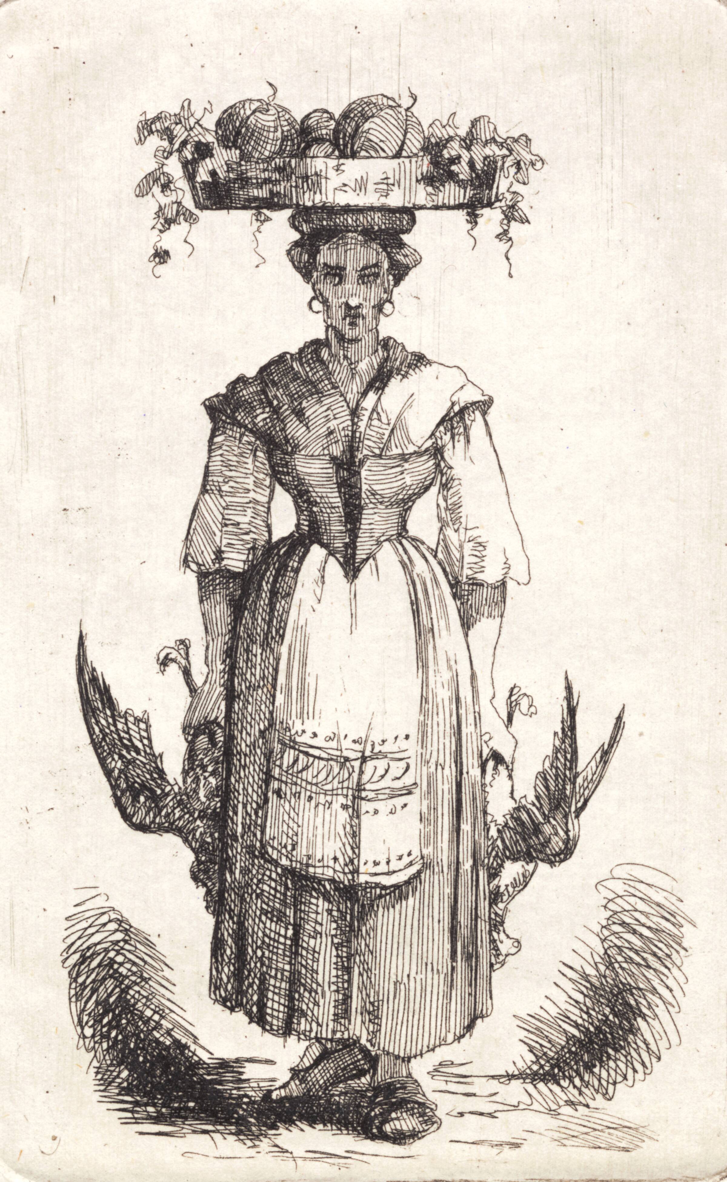 En italienerinde med en frugtkurv på hovedet, Frans Schwartz, 1872