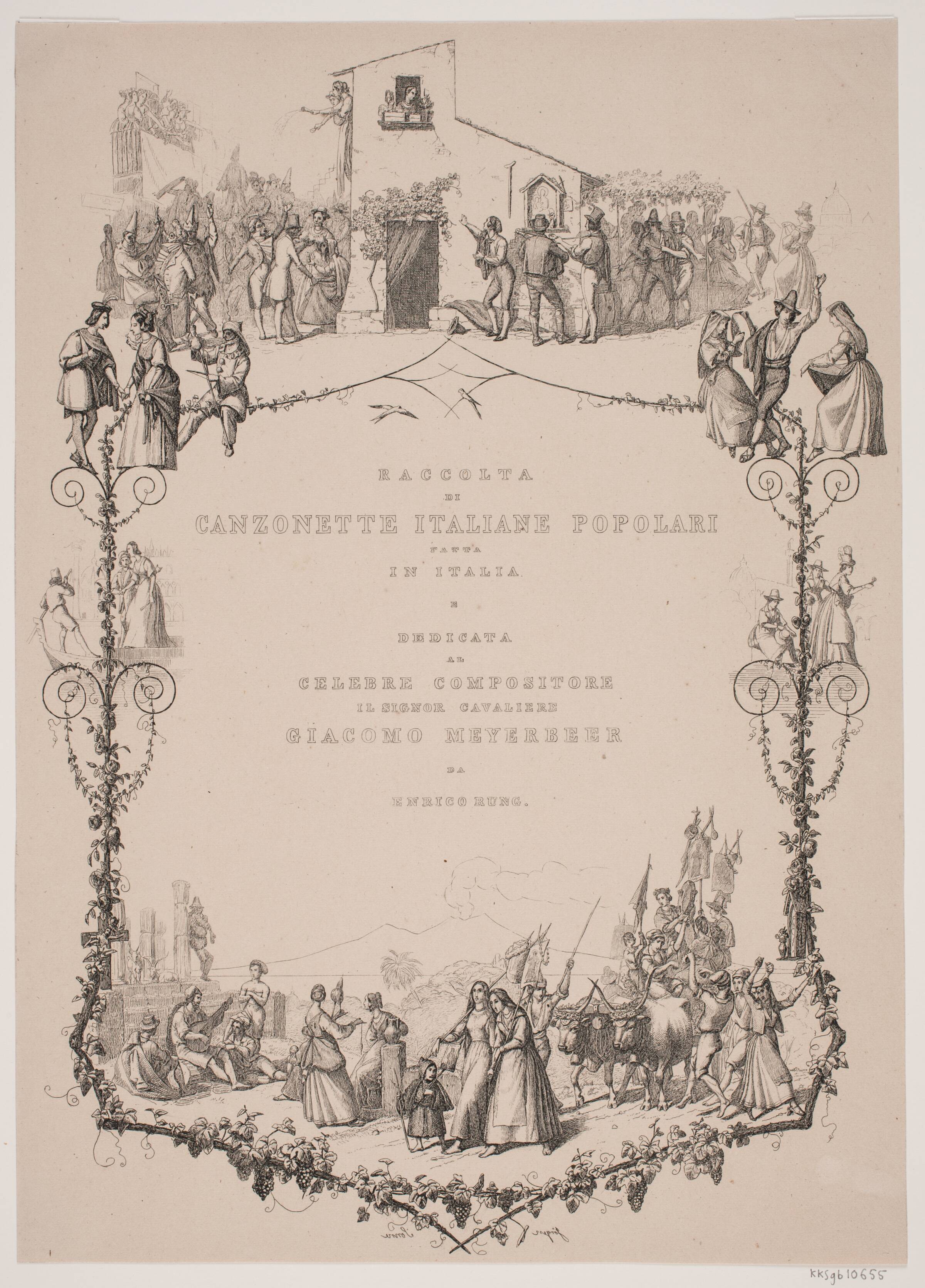 Titelblad til Rungs italienske folkesange, Jørgen V. Sonne, 1841