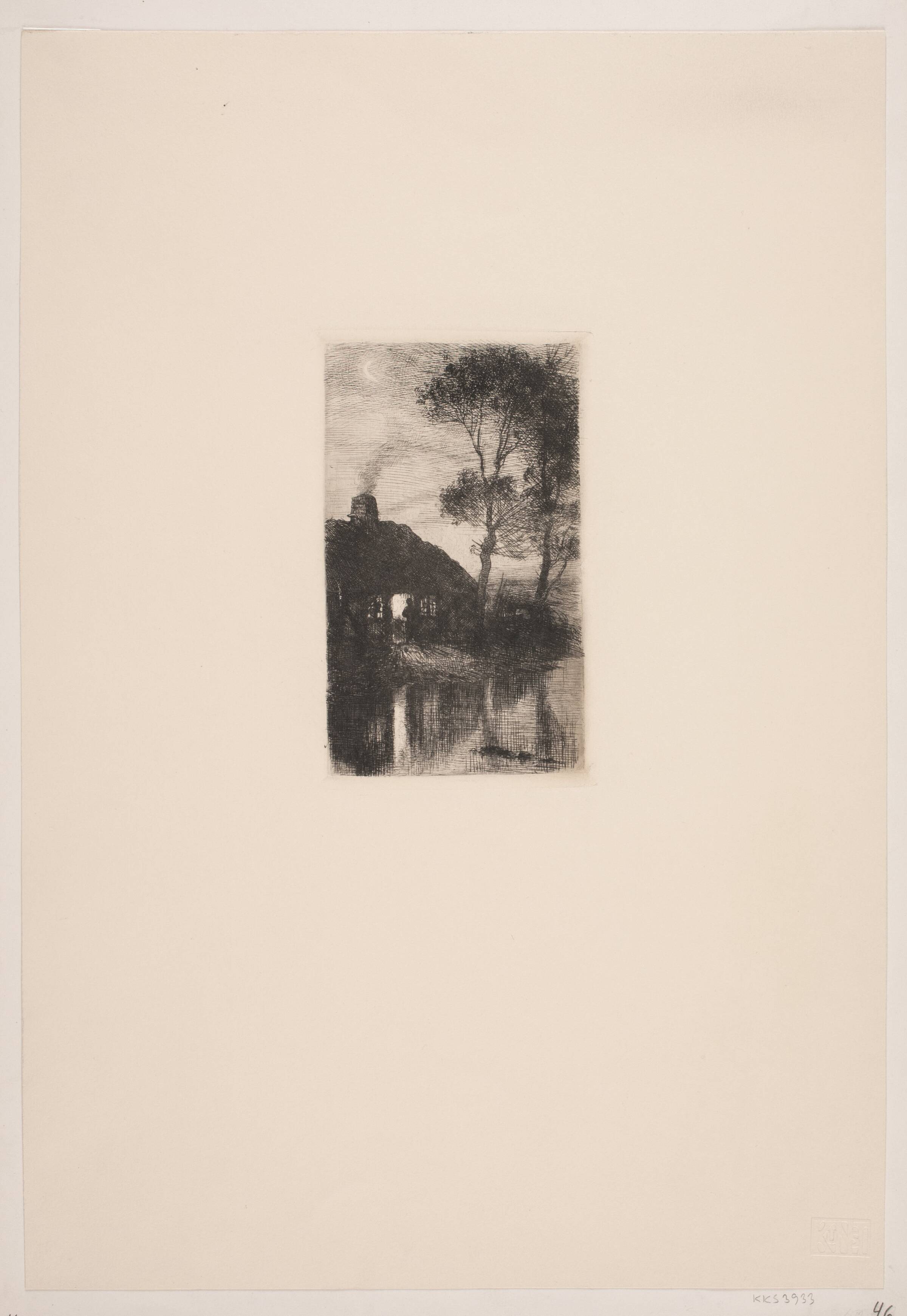 Aftenlandskab ved en smedie, August Jerndorff, 1890-1899