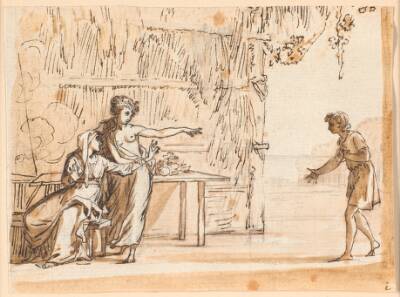 En scene fra Salomon Gessners idyl "Le premier navigateur"