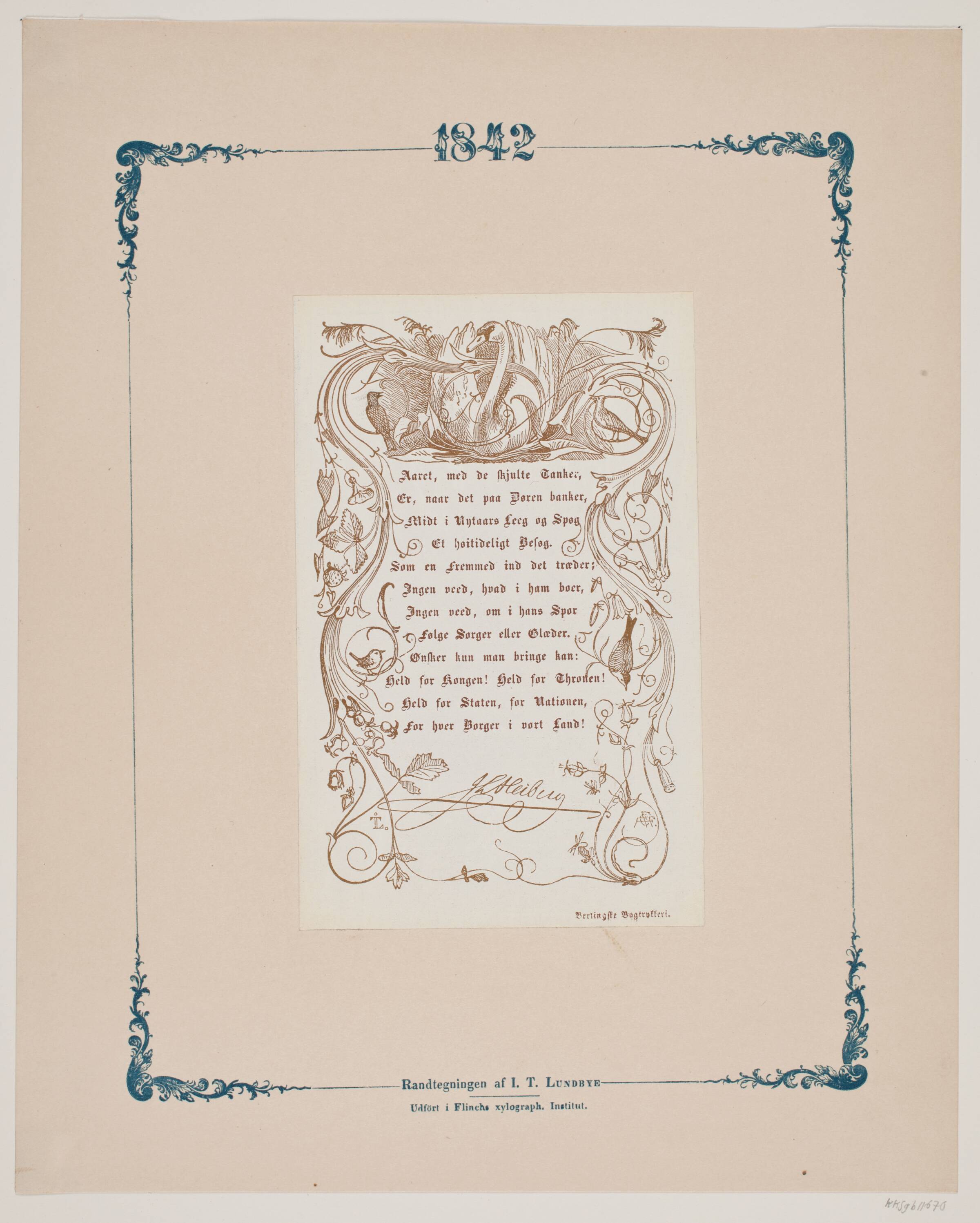 Indramning med svane til Heibergs Nytårsdigt, Andreas Flinch, 1842