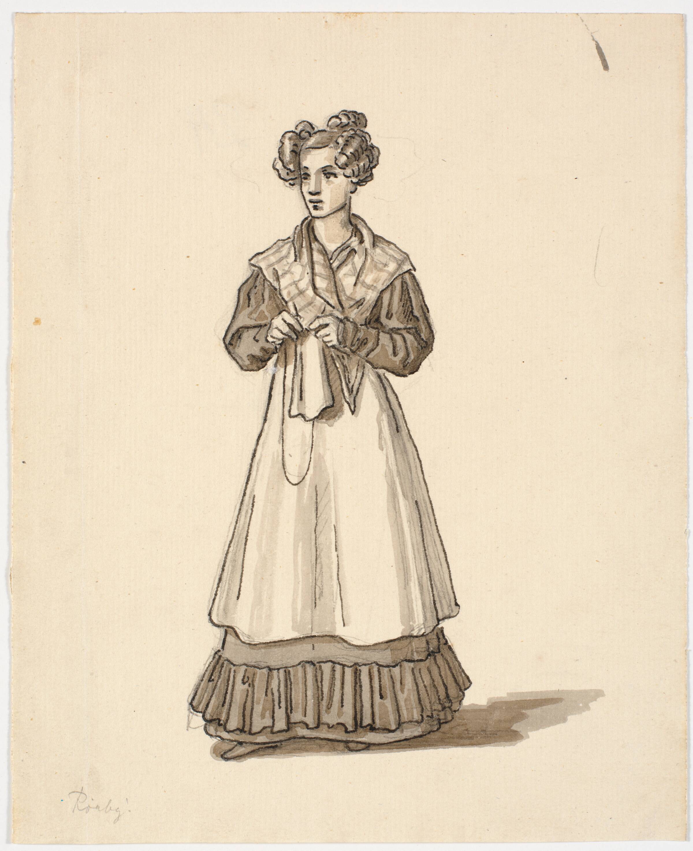 Ung stående pige med strikketøj, Martinus Rørbye, 1828-1830