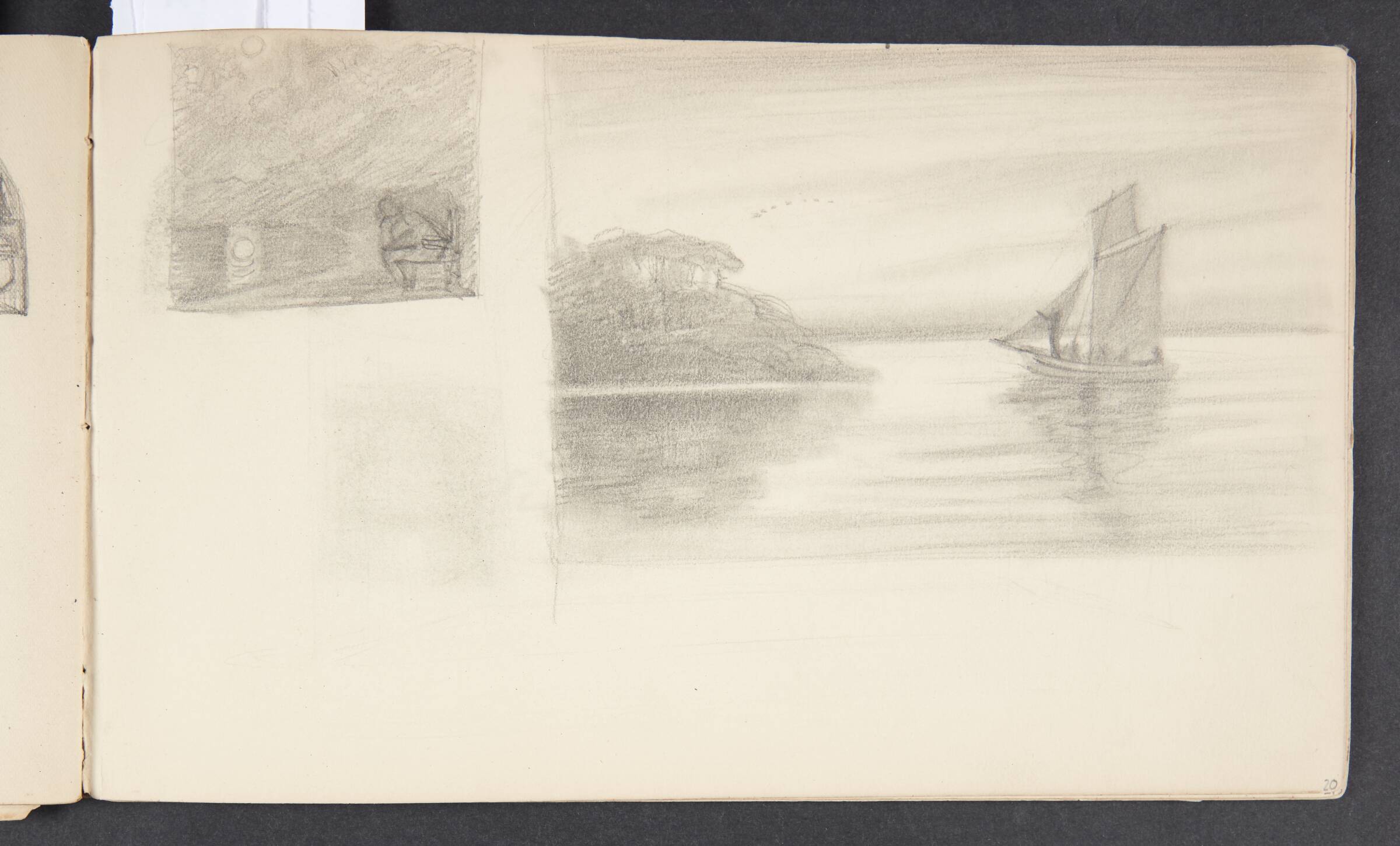 Nattescene samt en båd for sejl ved aftenstid, Agnes Slott-Møller, 1896-1897