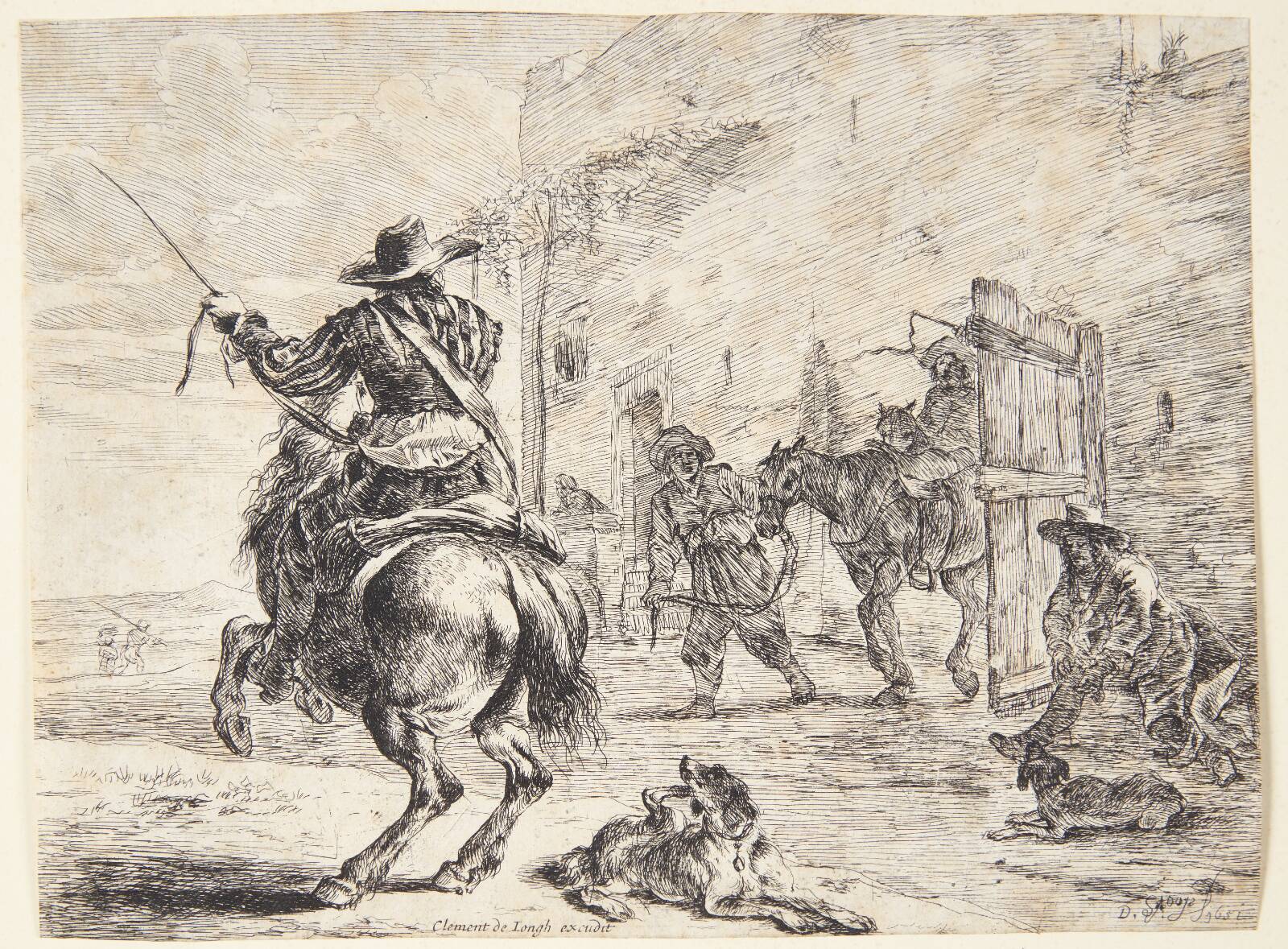 Stejlende hest ved en stald, Dirk Stoop, 1651
