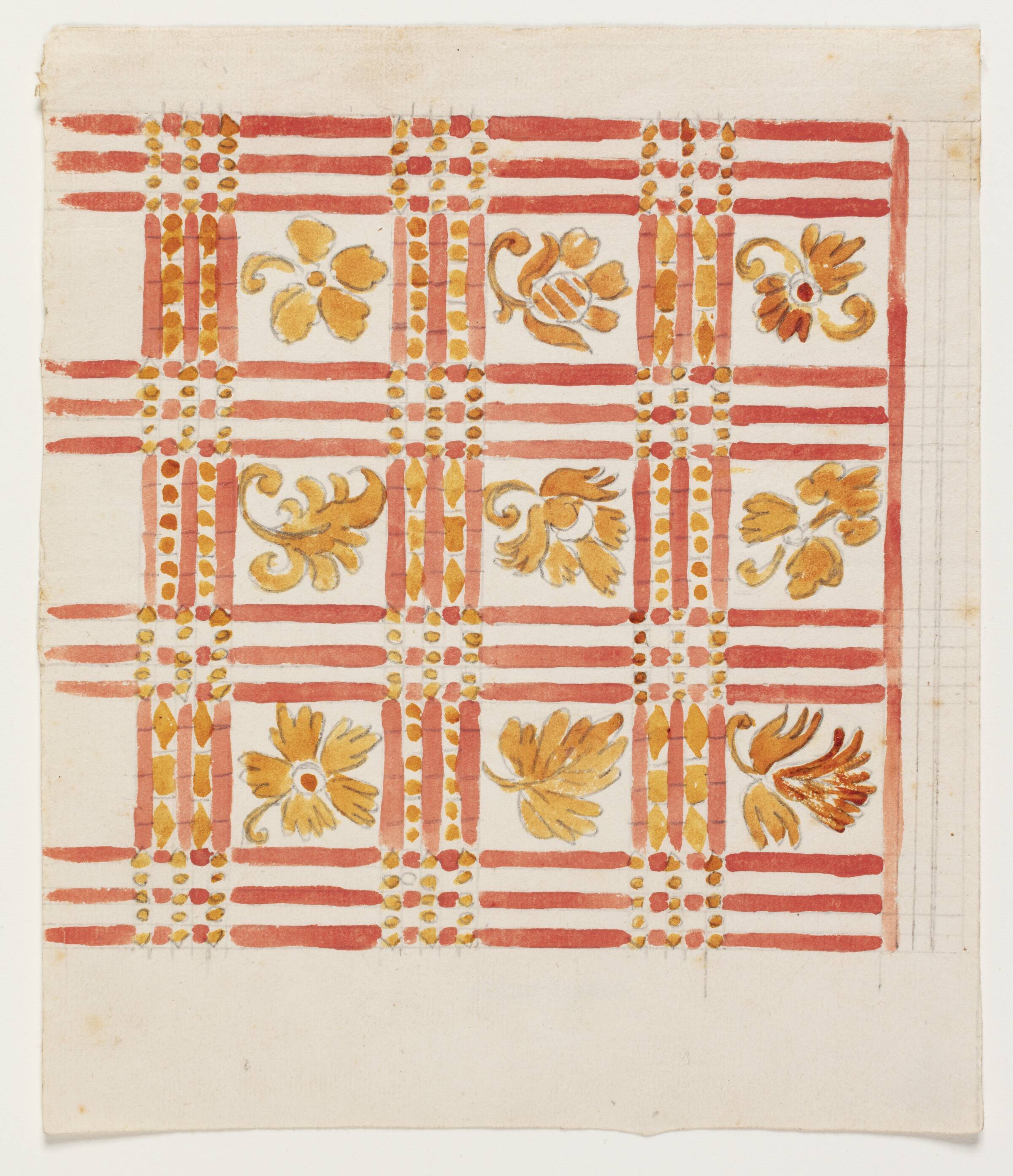 Udkast til mønster med stiliserede blade og blomster, Lambert van Haven, 1680